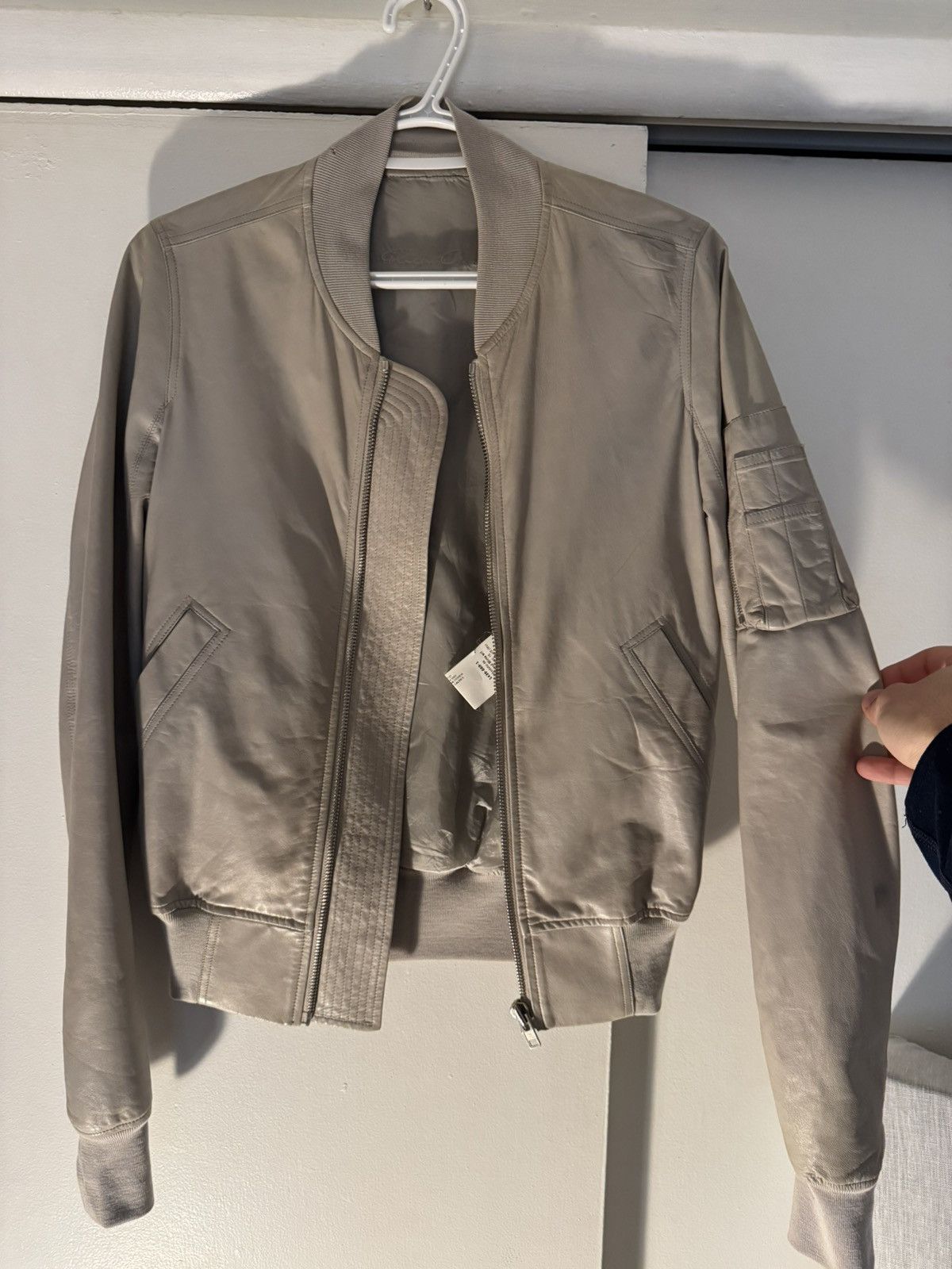 Rick Owens S Lamb leather / virgin wool bomber jacket in Pearl Size S / US 4 / IT 40 - 1 Thumbnail