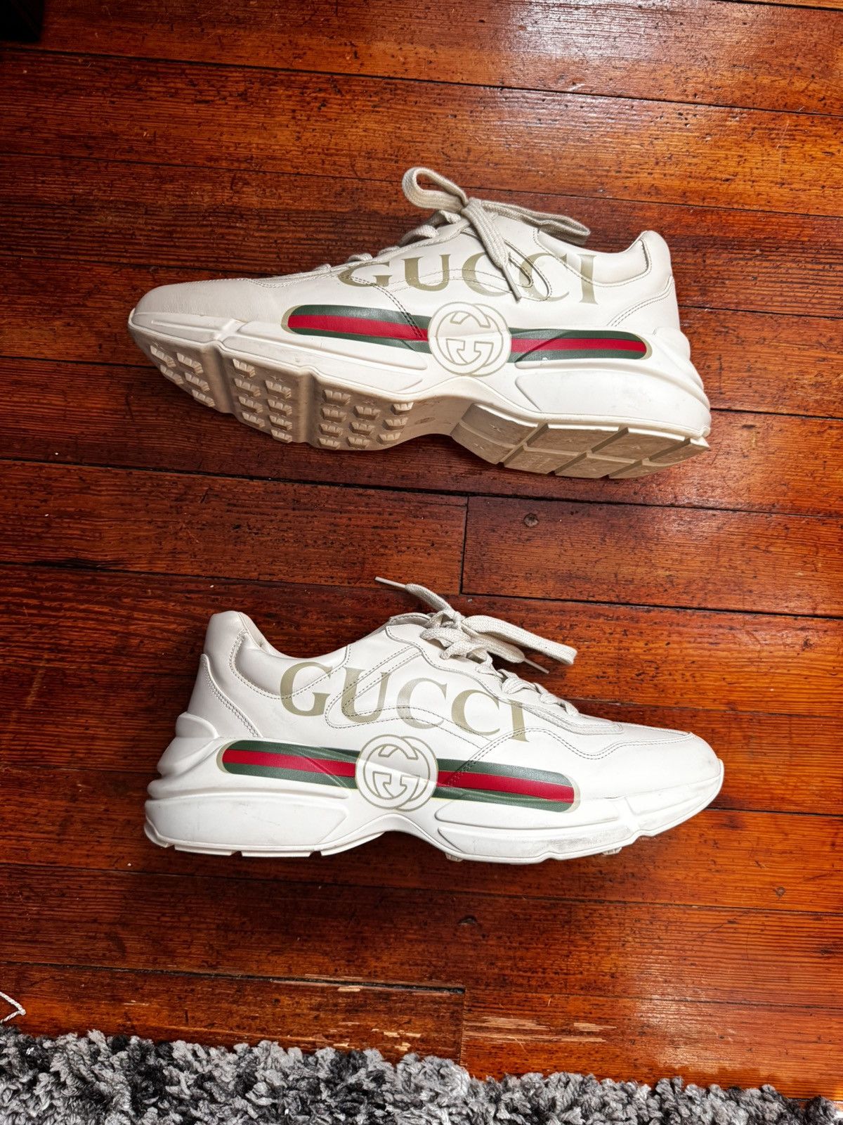 Gucci Men's Rhyton Gucci Logo Leather Sneaker Size US 11.5 / EU 44-45 - 1 Thumbnail
