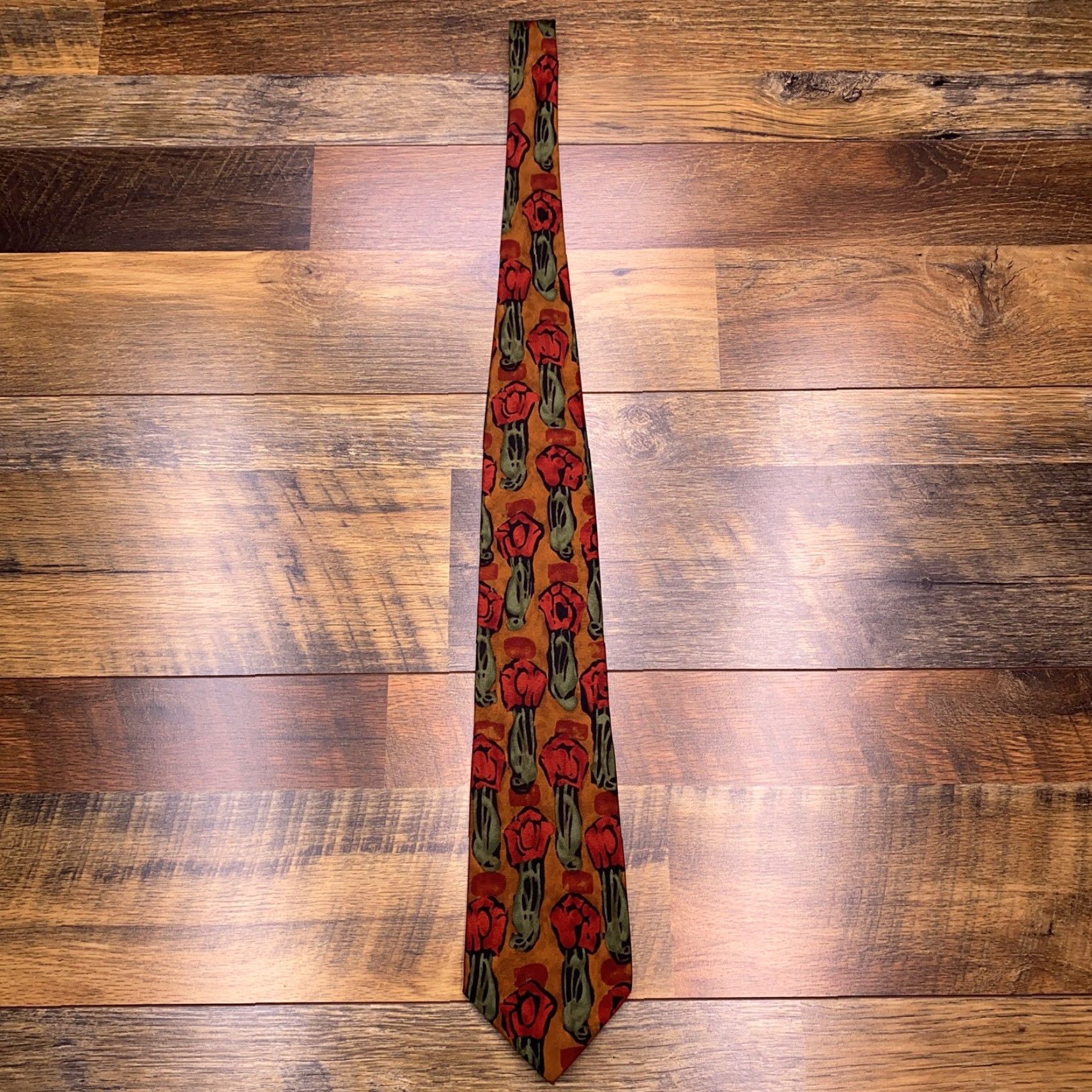 Banana Republic VINTAGE Banana Republic Tie Men Silk Brown Floral Italy Rose Short One Size Classic Pointed Adjustable Abstract Pattern Brown Silk Tie Size ONE SIZE - 2 Thumbnail