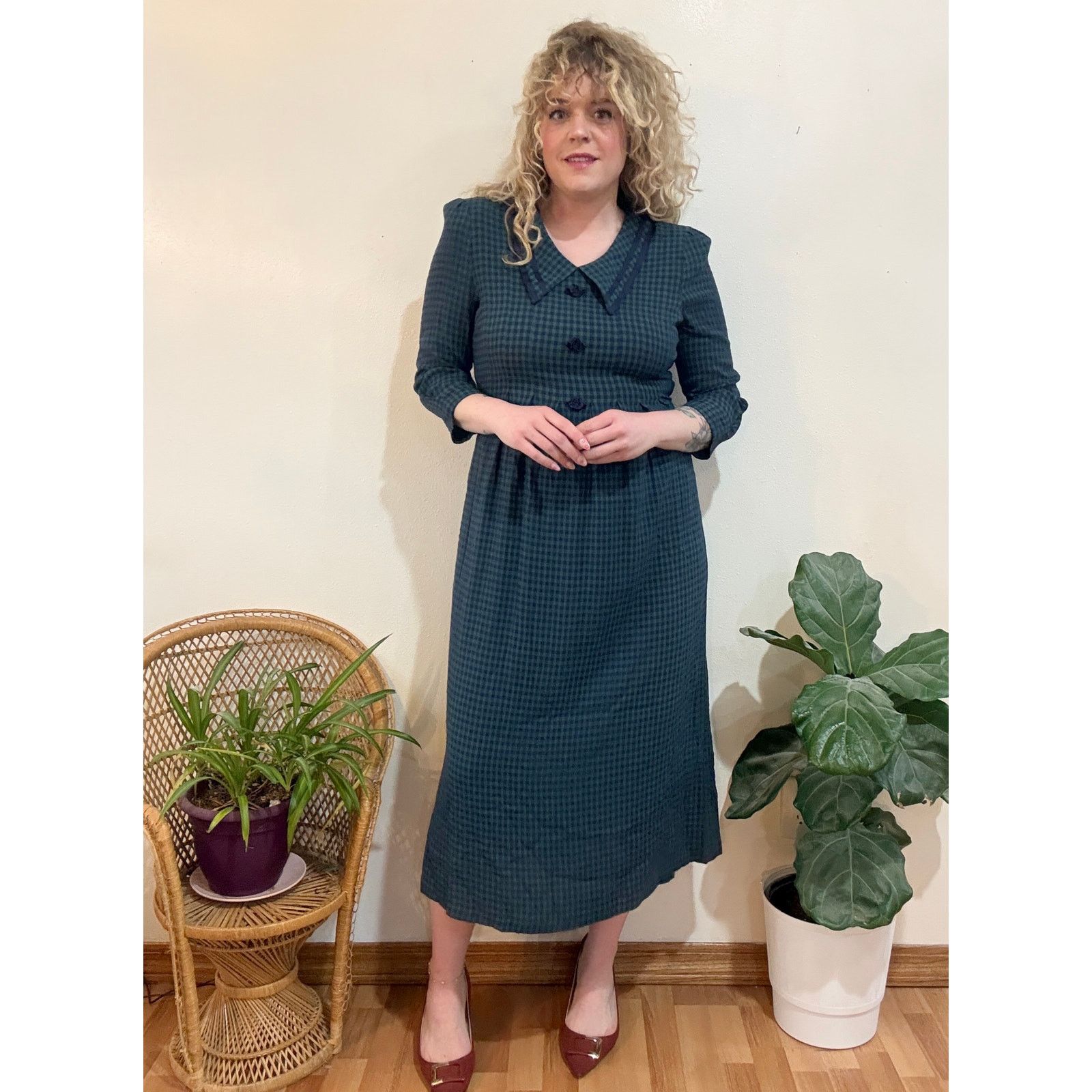 Other Vintage 90s Dark Academia Collared Plaid Midi Dress size 14 Size XL / US 12-14 / IT 48-50 - 1 Thumbnail