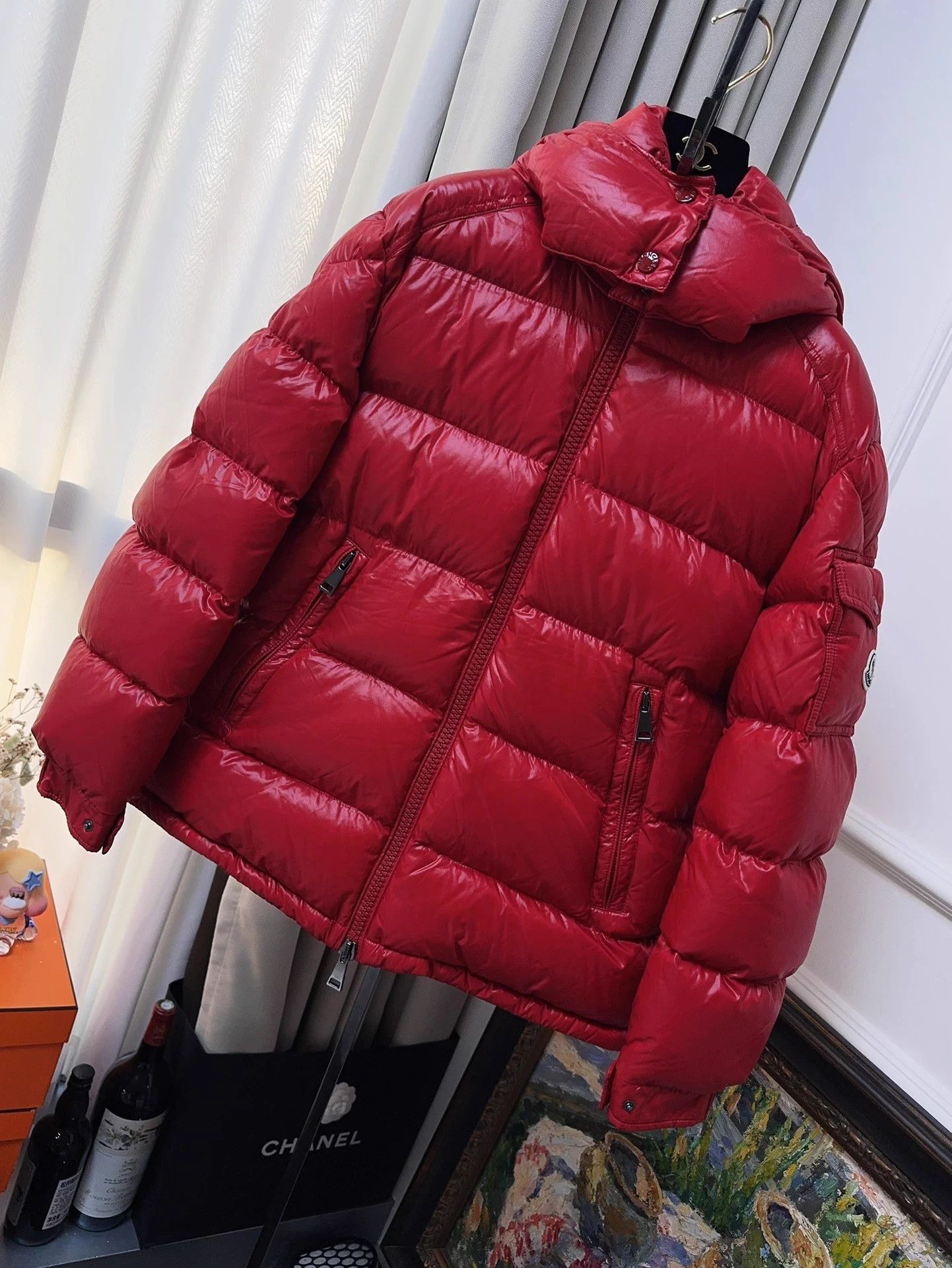Moncler Moncler Maire Red Shiny Hooded Down Jacket Size 1 Size S / US 4 / IT 40 - 1 Thumbnail