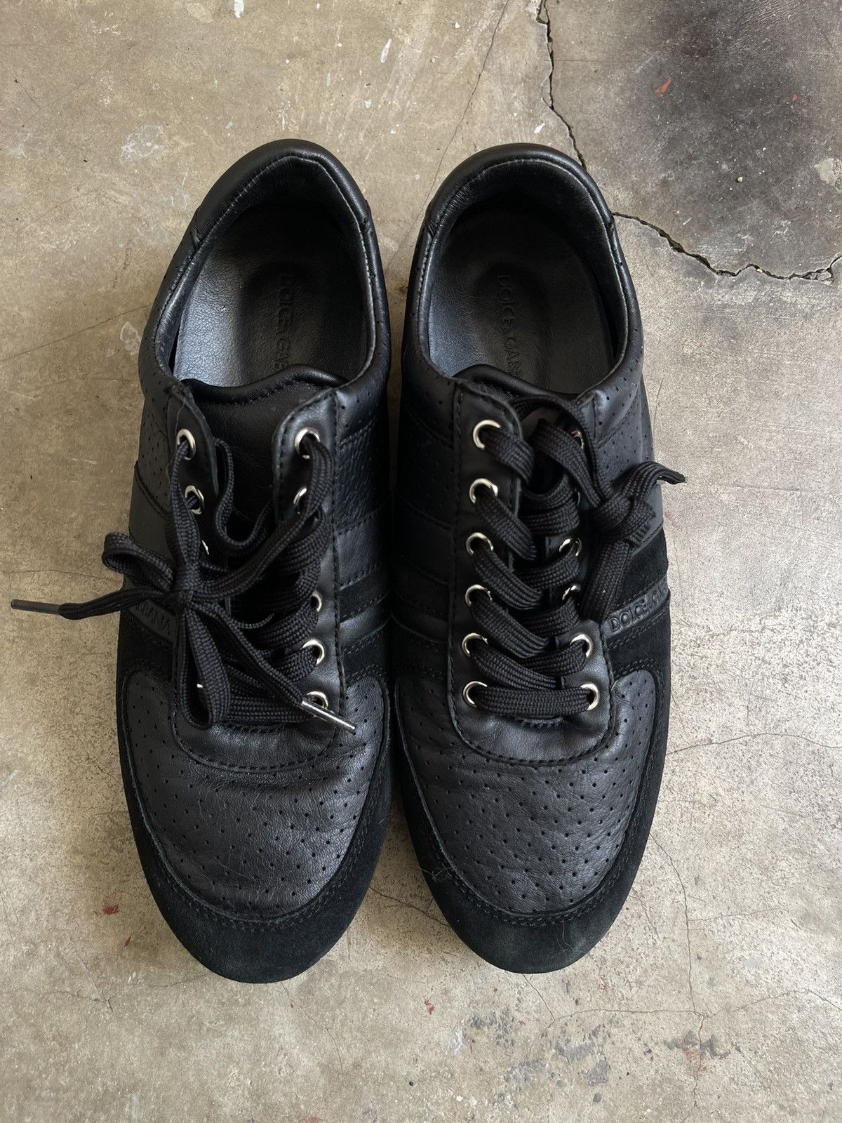 Dolce & Gabbana Dolce Gabanna Logo Leather Black Sneakers Size US 7 / EU 40 - 1 Thumbnail