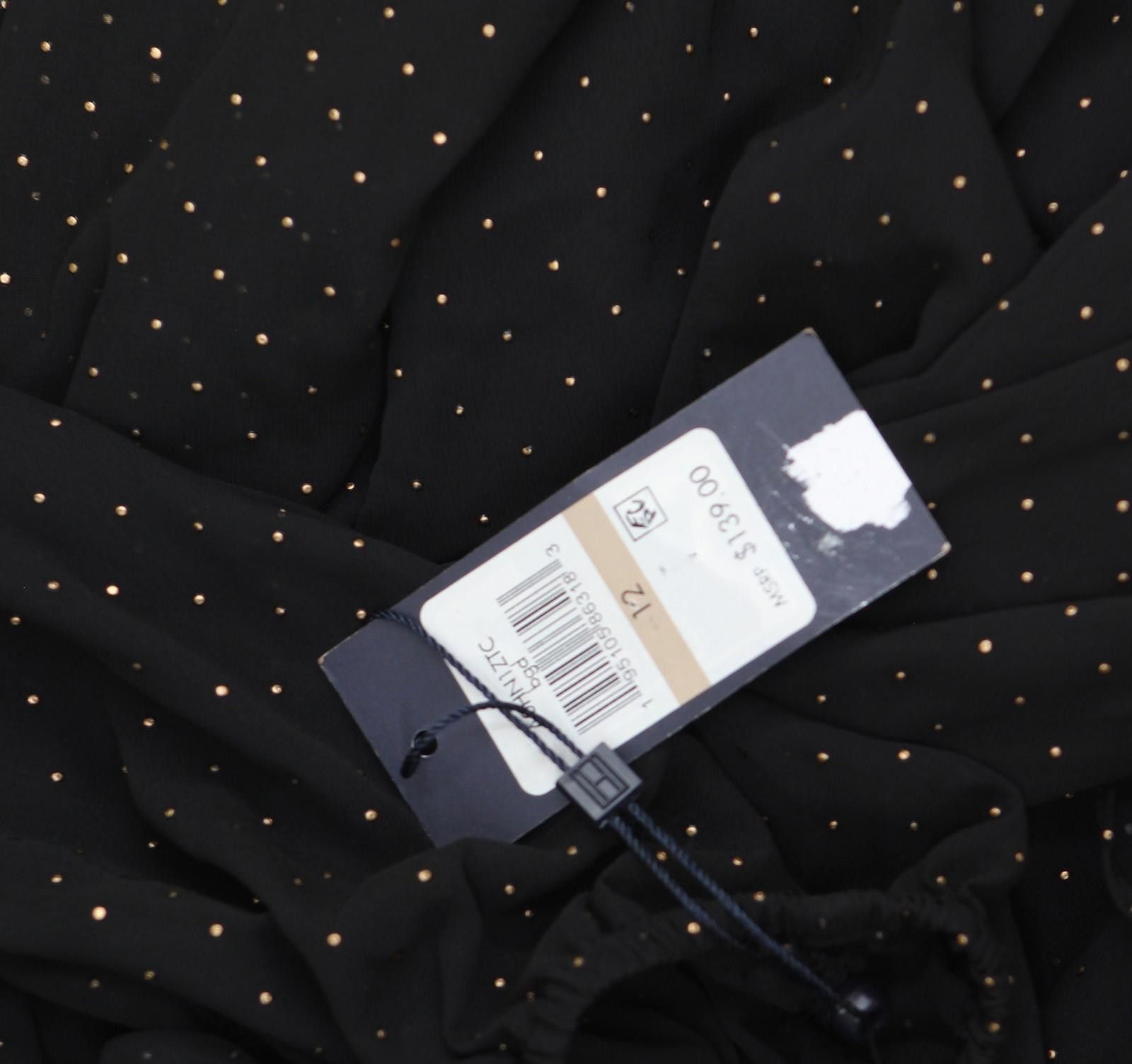 Tommy Hilfiger Sheer-sleeve Surplice Dress Black / Gold 12 - ilac.rochib.com