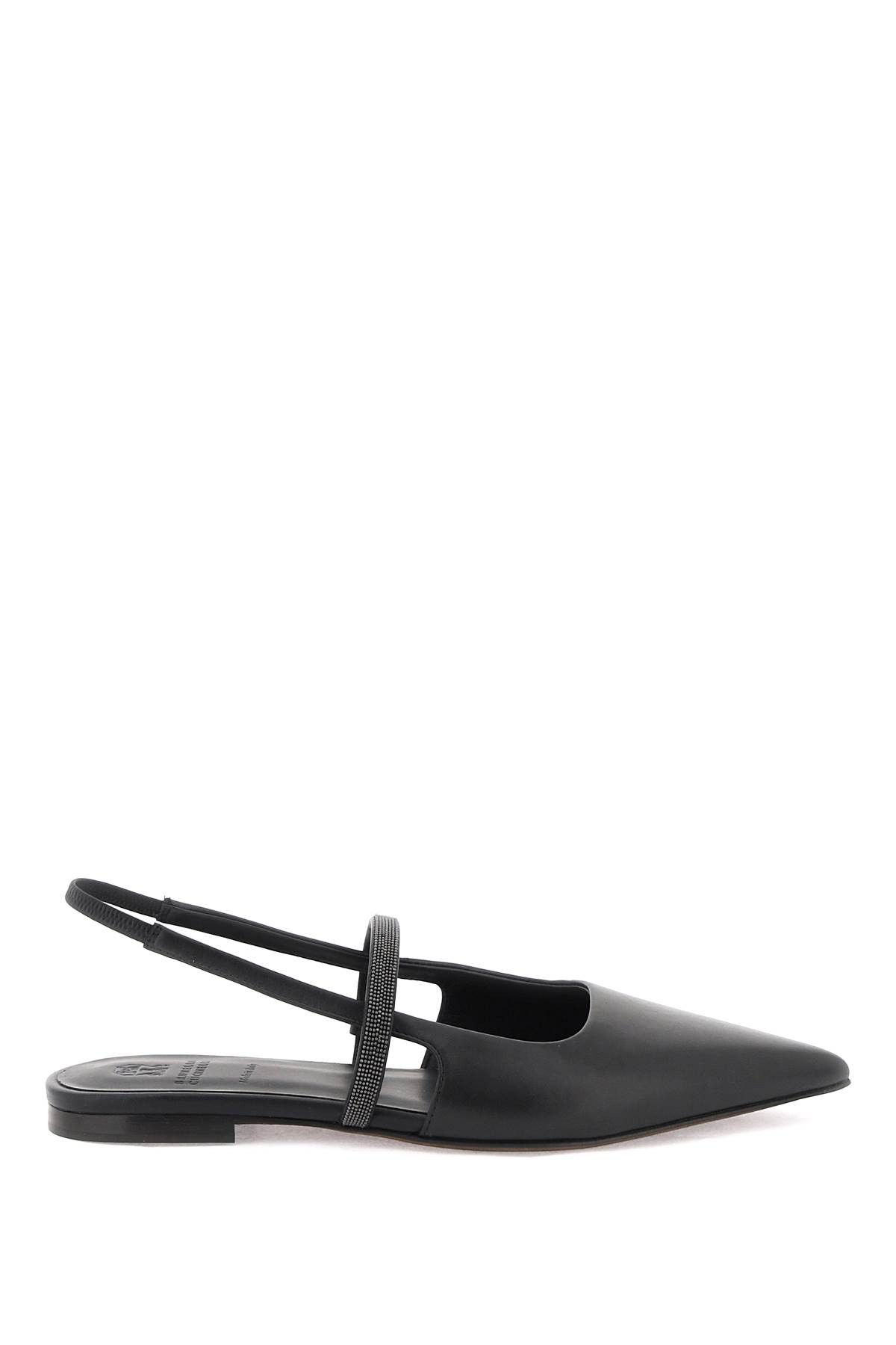 image of Brunello Cucinelli Slingback Ballet Flats With Precious Strap in Nero, Women's (Size 8)