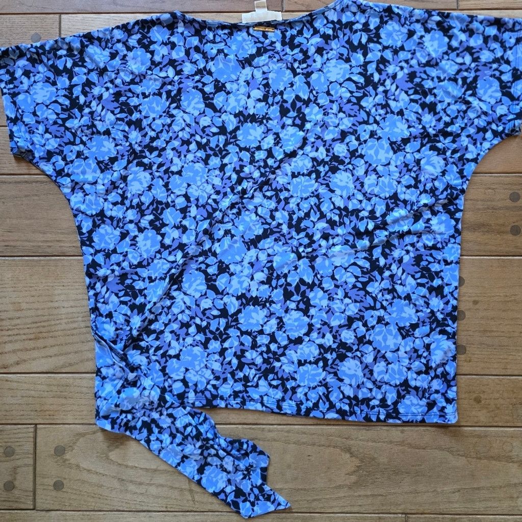 Michael Kors Michael Kors Floral Blue Women's Top With Side Tie Size L / US 10 / IT 46 - 4 Thumbnail