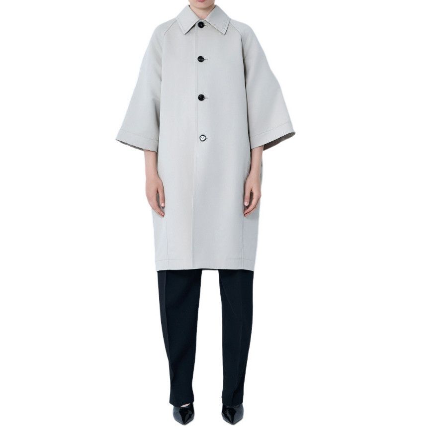 BOTTEGA VENETA Gray Silk/Cotton Long Coat New And Authentic