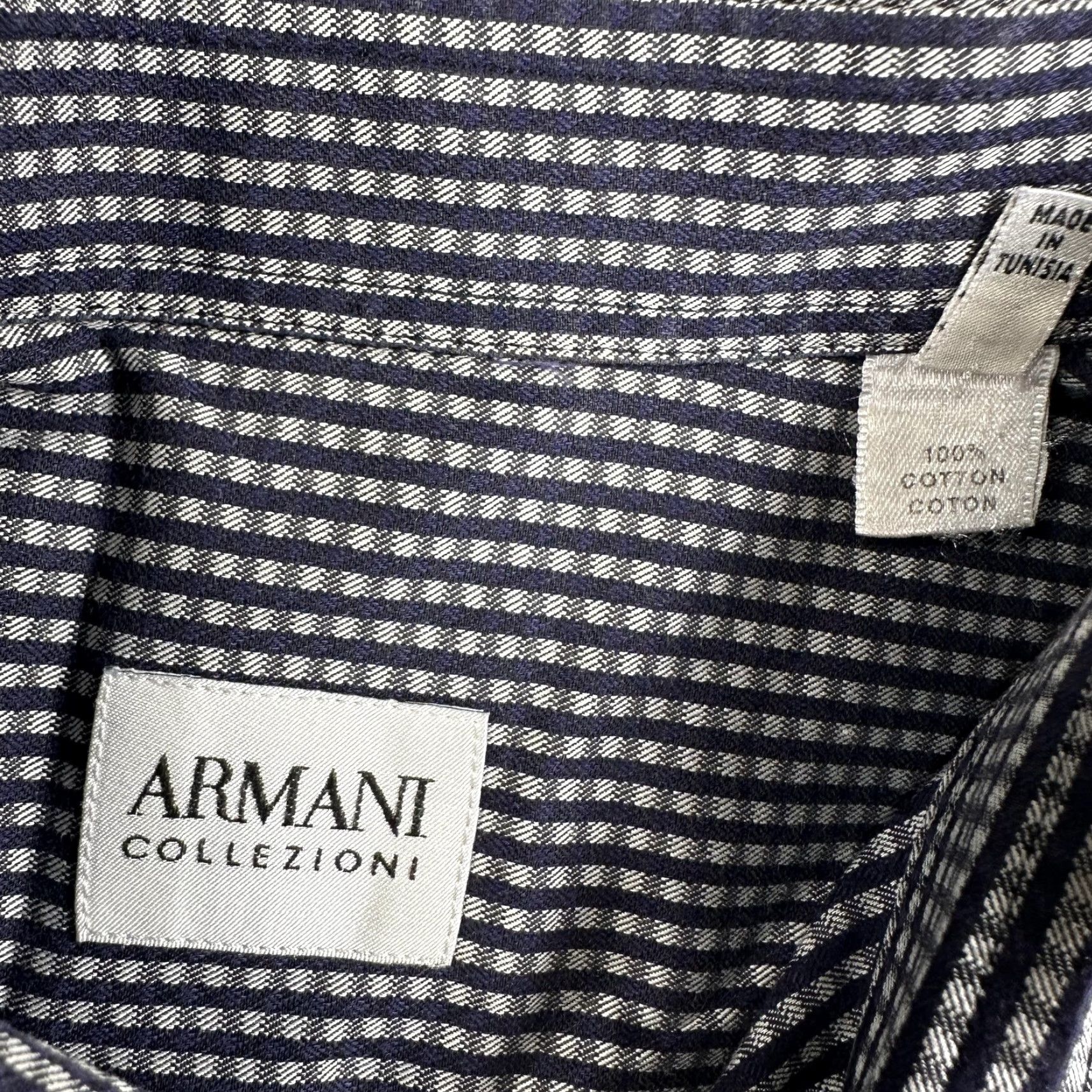 Armani Armani Collezioni Dress Shirt Mens XL Blue Striped 100% Cotton Long Sleeve Button Front Classic Fit for Business Size 46R - 2 Thumbnail