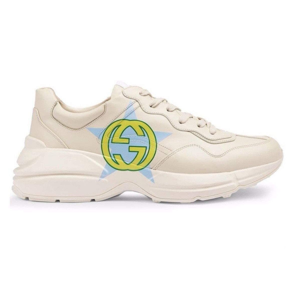 image of Gucci Rhyton GG Logo Star Printed Sneakers in White, Men's (Size 8)