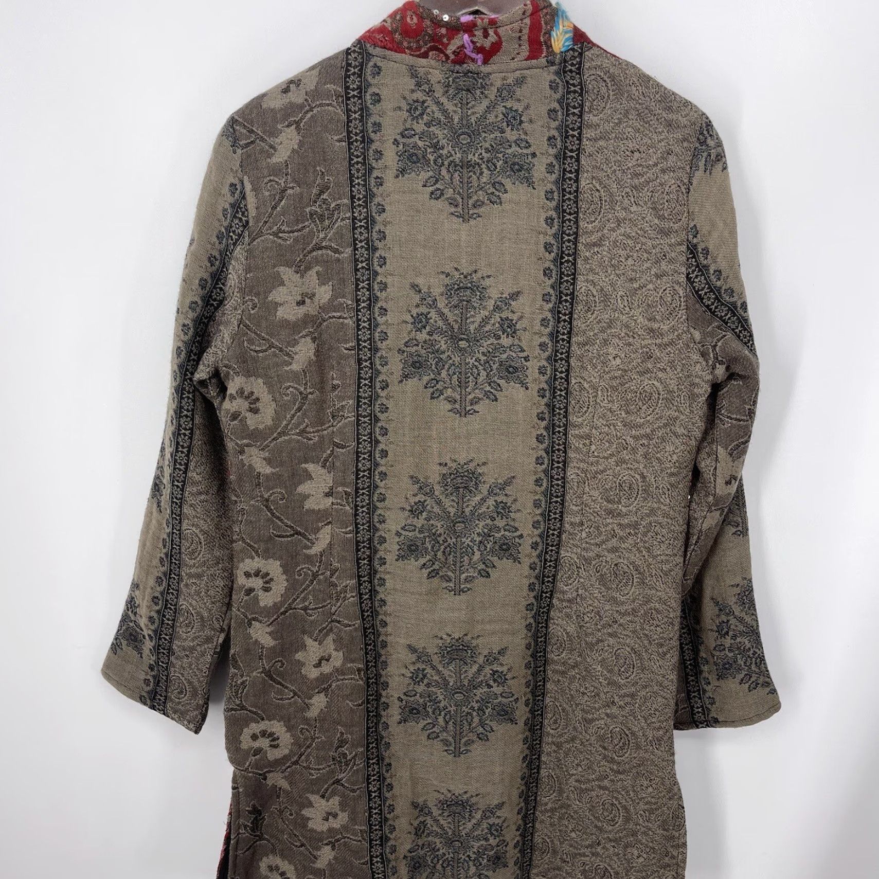 Vintage Anu Wool Sweater Women Small Floral Patchwork Cardigan Casual Brown Bohemian Size S / US 4 / IT 40 - 2 Thumbnail
