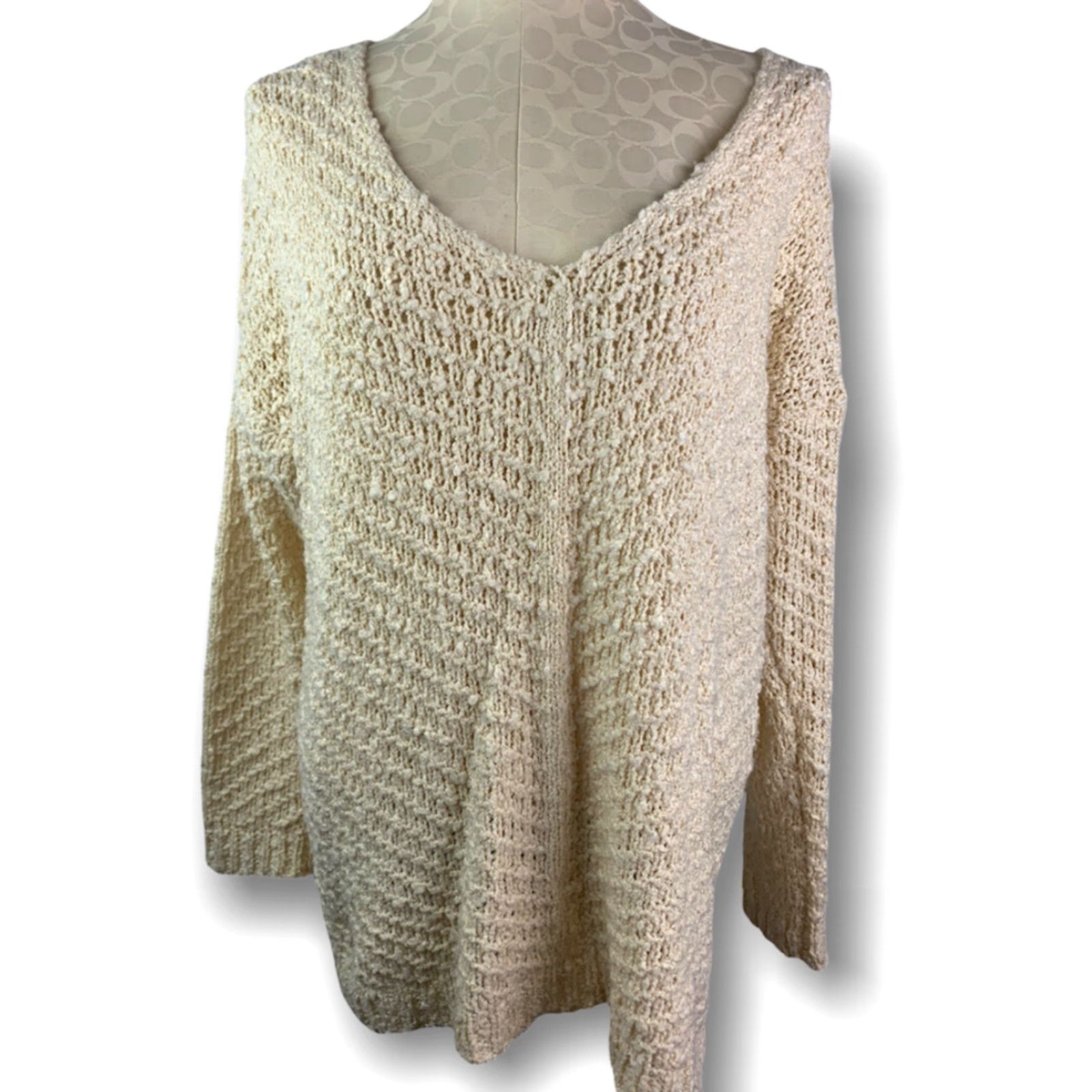 ASTR The Label Medium Astr the Label Women's Cream Open Weave Nubby Long Sleeve Sweater Comfy Size M / US 6-8 / IT 42-44 - 2 Thumbnail