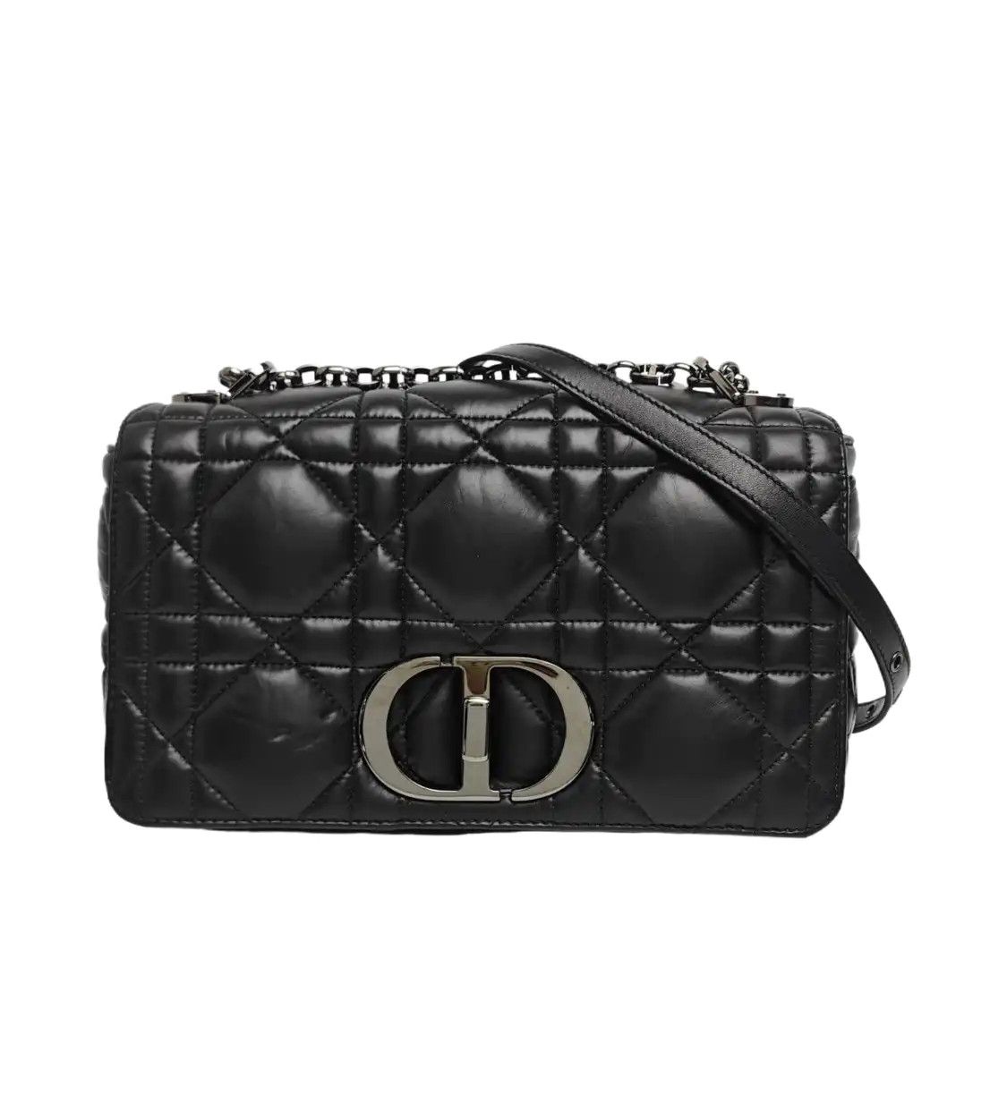 Dior DIOR Caro Medium black cowhide leather rattan plaid quilted flap bag chain bag s Size ONE SIZE - 1 Thumbnail