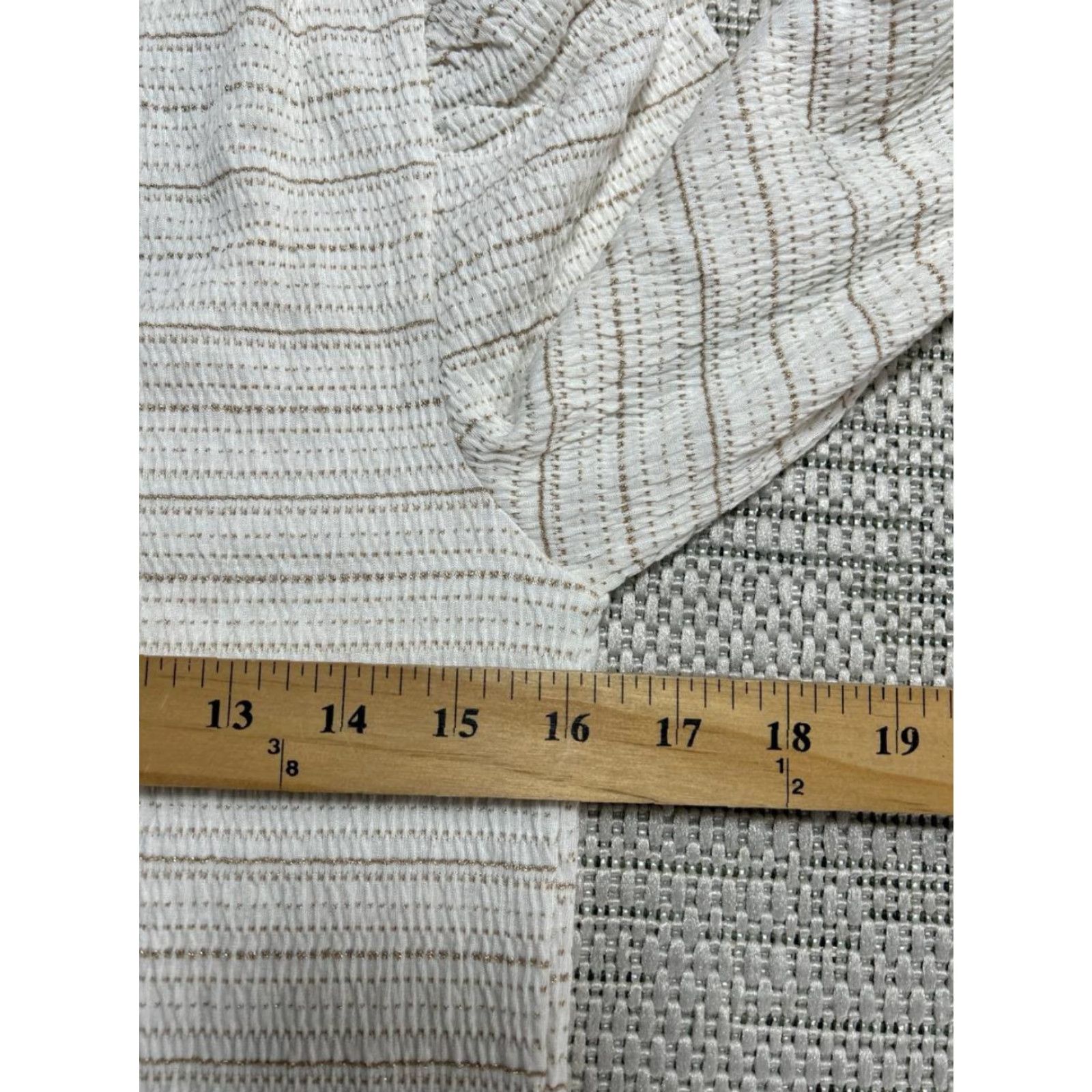 Loft Loft Top Women Medium Beige Stripes Puff Sleeve Square Neck Knit Polyester Rayon Spandex Size M / US 6-8 / IT 42-44 - 6 Thumbnail