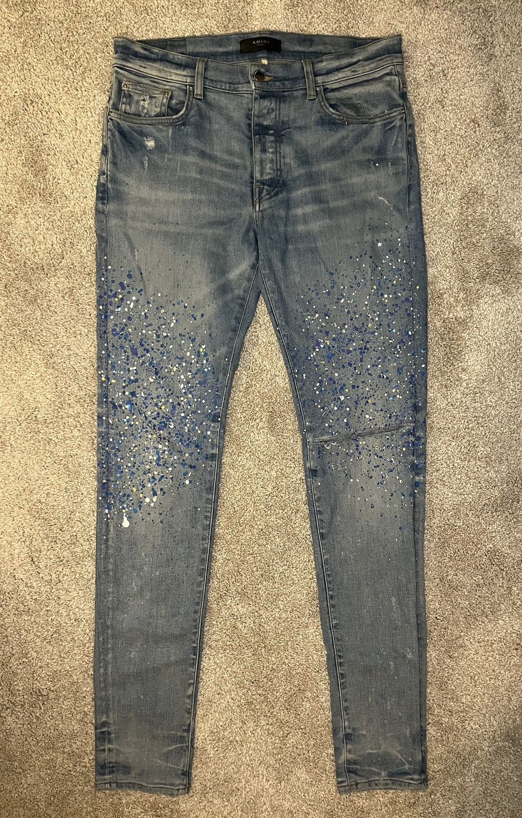 image of Amiri Crystal Painter Jeans in Blue, Men's (Size 33)