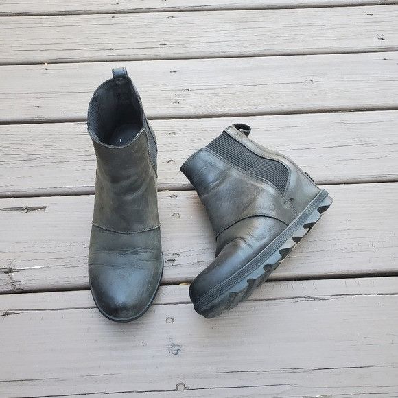 SOREL Sorel Joan Of Arctic Wedge II Distressed Black Leather Boot Size US 8 / IT 38 - 2 Thumbnail
