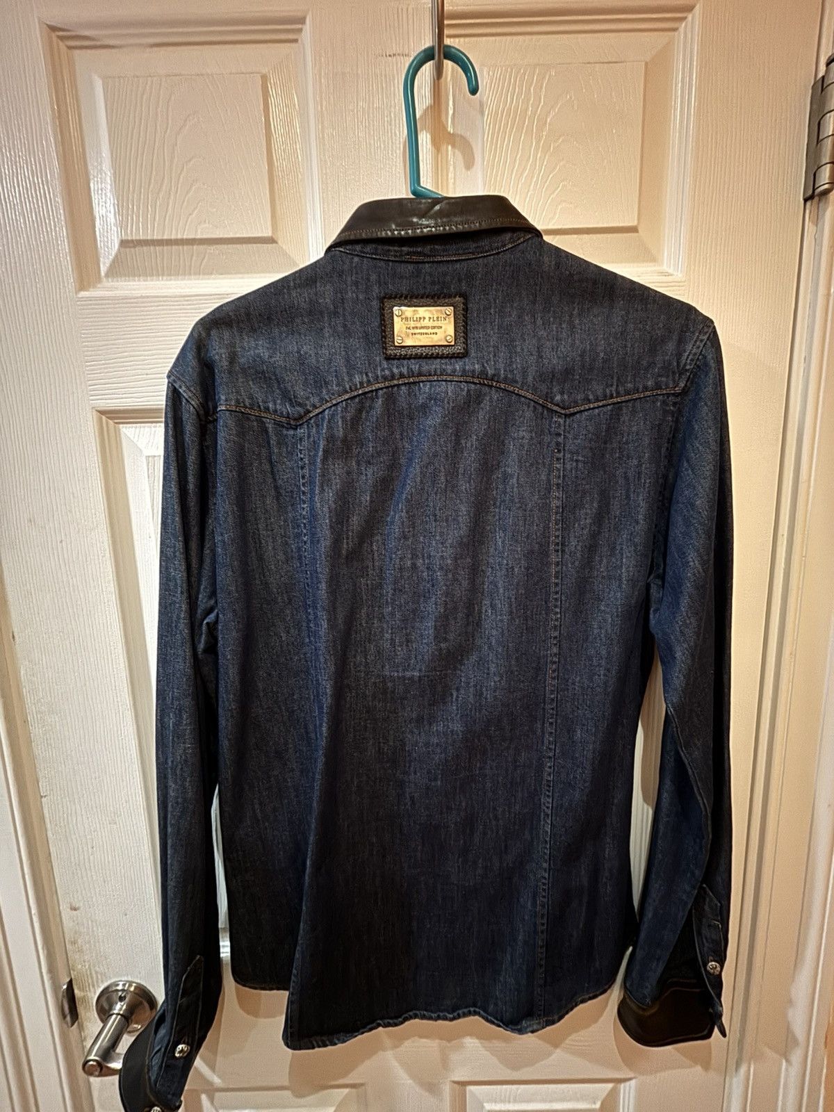Philipp Plein Phillip Plein Denim Button Up Lamb Leather collar and cuffs Size US XL / EU 56 / 4 - 2 Thumbnail