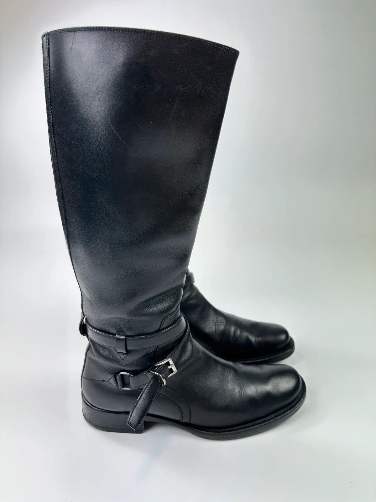 Prada Prada Milano Early 00’s Black Leather High Belted Boots Size US 7 / IT 37 - 8 Thumbnail