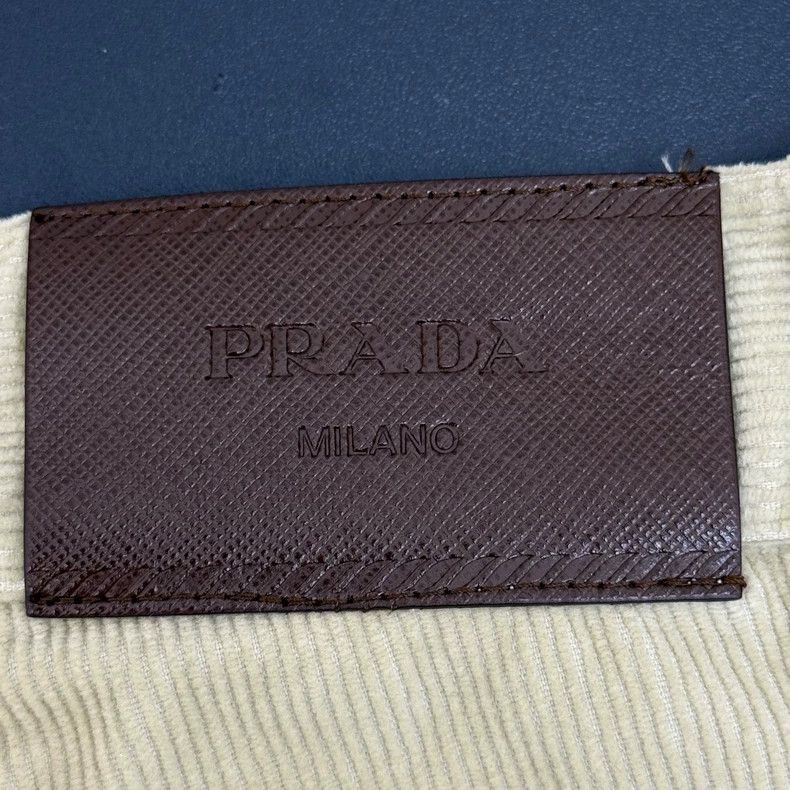 Prada Prada Khaki yellow leather label corduroy trousers 2502-Nex Size US 33 - 8 Thumbnail