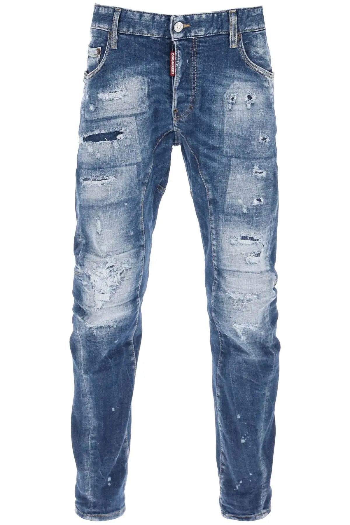 image of Dsquared2 O1S22I1N0124 Mended Rips Wash Tidy Biker Jeans In Blue, Men's (Size 32)