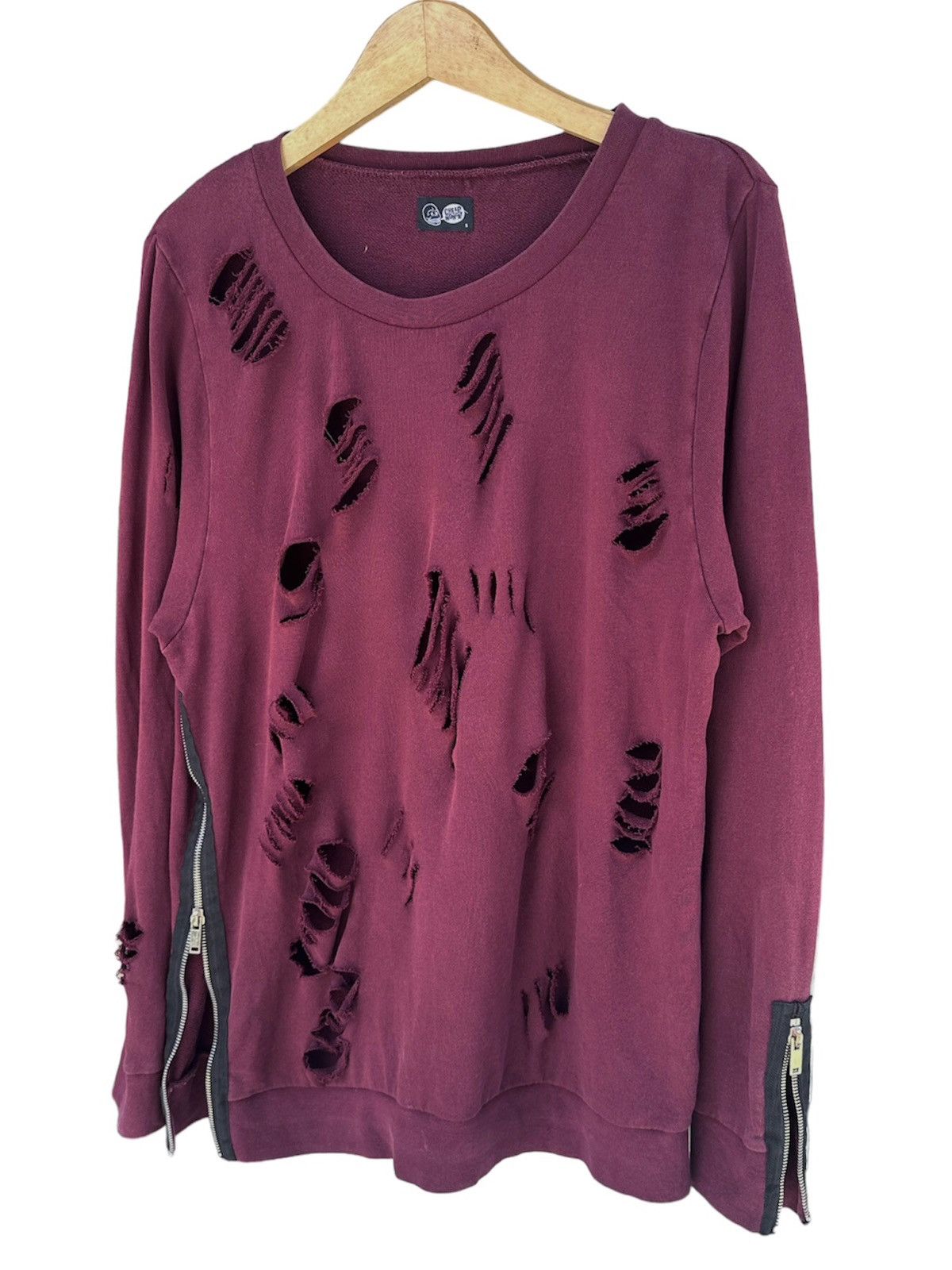 image of Avant Garde x If Six Was Nine Distressed Japanese Sweater Cheap Monday in Maroon (Size Medium)