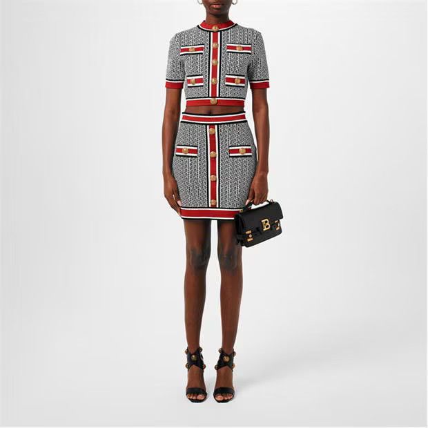 Balmain o1g2r1mq0924 Monogram Mini Skirt in Multicolor Size 31" - 6 Thumbnail