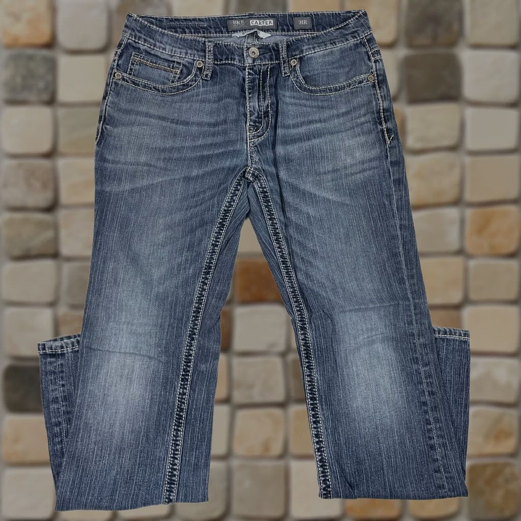 Vintage Buckle BKE Jeans Mens 31x31 Blue Carter Bootcut Medium Wash Embroidered Denim Size US 31 - 1 Thumbnail