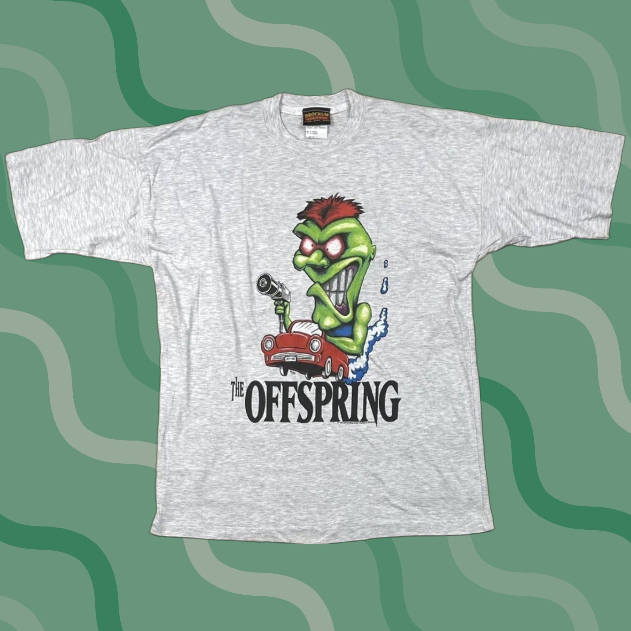 VINTAGE Brockum The Offspring T-Shirt XL Gray 90s Punk Tour Mens Shirt Short Sleeve Crew Neck Lightweight Cotton USA