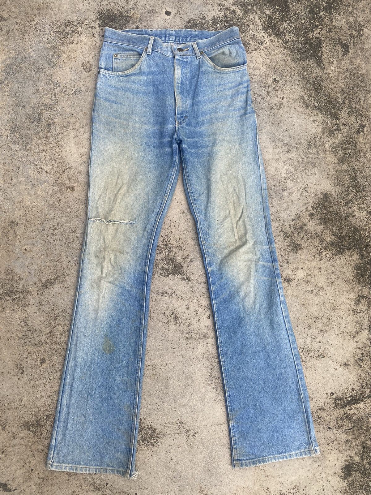 Lee × Vintage Flare Jeans Vintage 90s Lee Distressed Faded Blue Bootcut Size US 30 / EU 46 - 3 Thumbnail