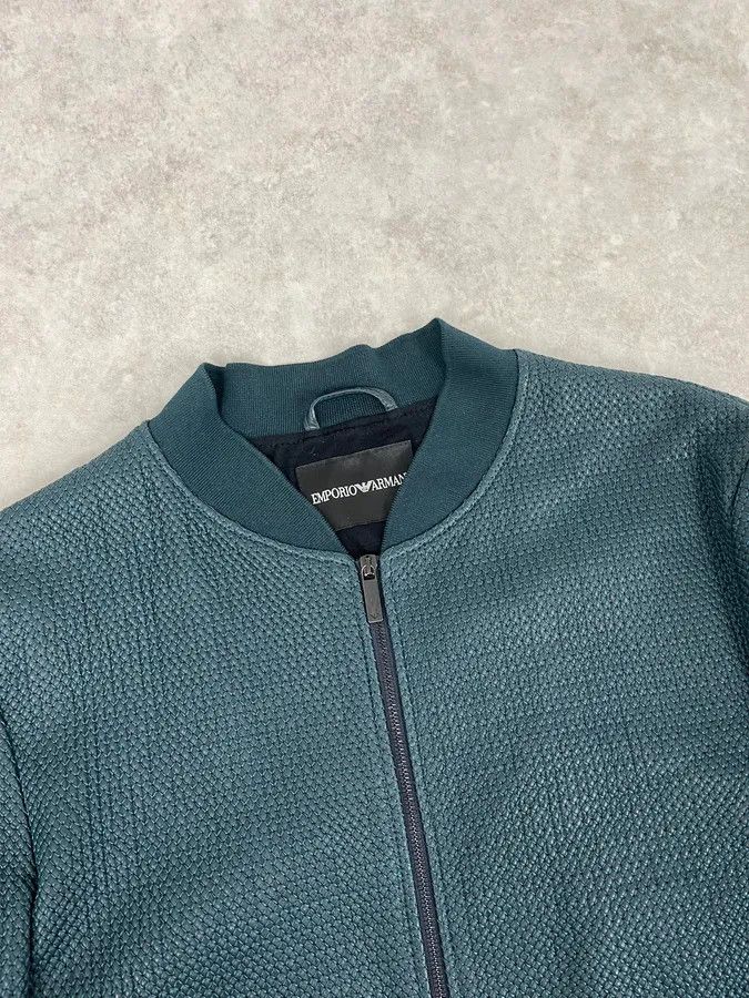 Emporio Armani SS2015 Emporio Armani Green Waffled Leather Biker Jacket Size US M / EU 48-50 / 2 - 4 Thumbnail