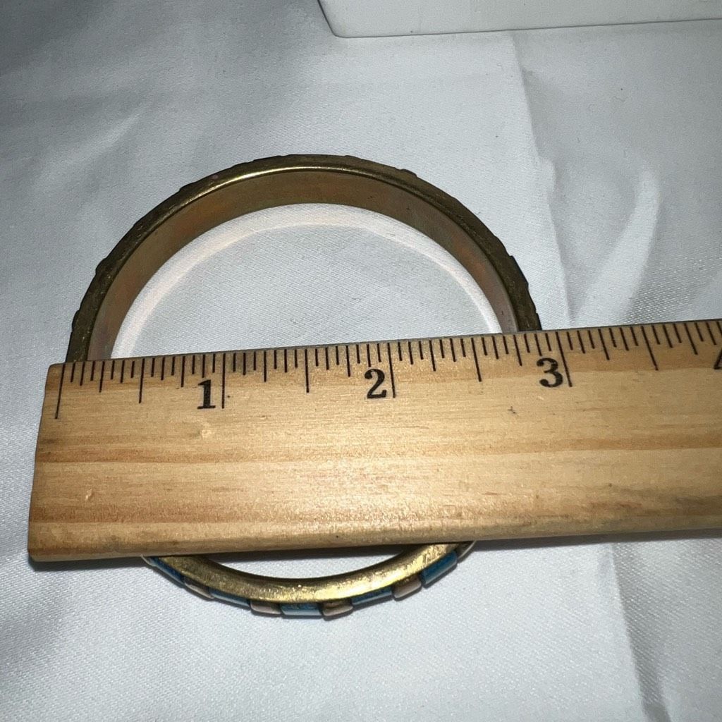 Vintage Vintage Brass and Blue Enameled Bangle Bracelet Size ONE SIZE - 6 Thumbnail