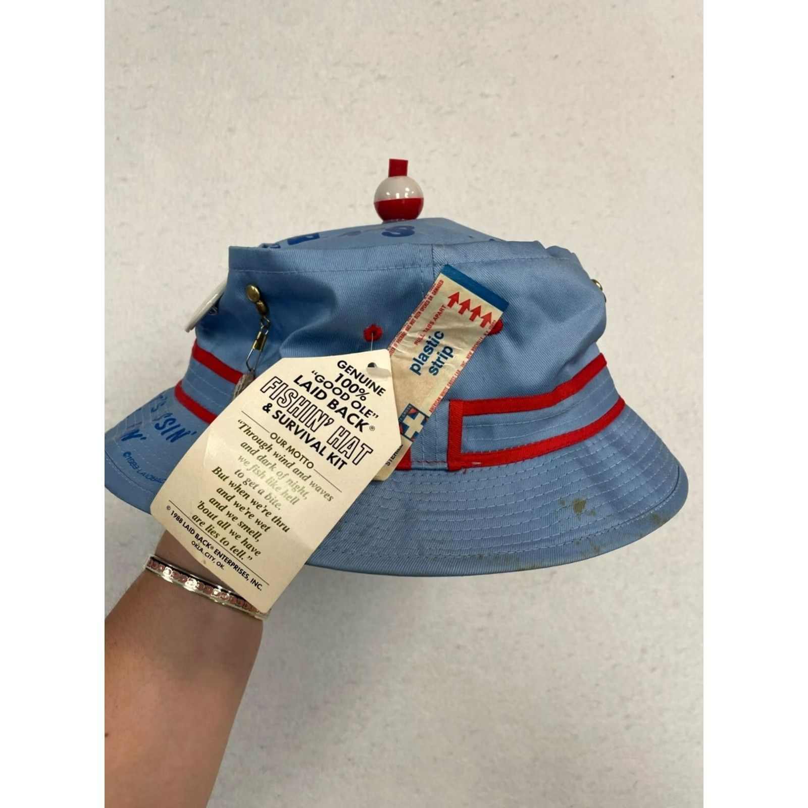 Nique VINTAGE laid back fishermens association Bucket Hat Mens One Size Blue Cotton Fish Theme Unisex Large New With Tags Size ONE SIZE - 4 Thumbnail
