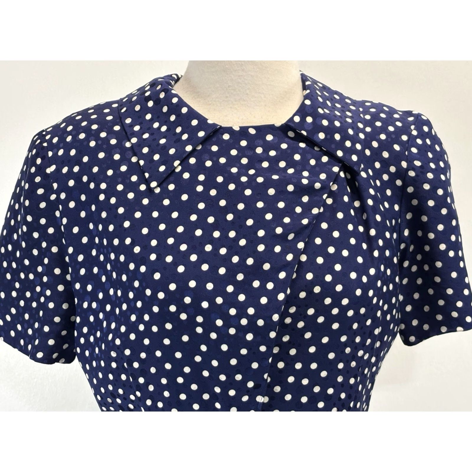 Adrianna Papell VINTAGE Adrianna Papell Silk Sheath Dress Navy White Polka Dot 80s Pinup Sz 8 Women Night Party Cocktail Knee Length Size M / US 6-8 / IT 42-44 - 5 Thumbnail