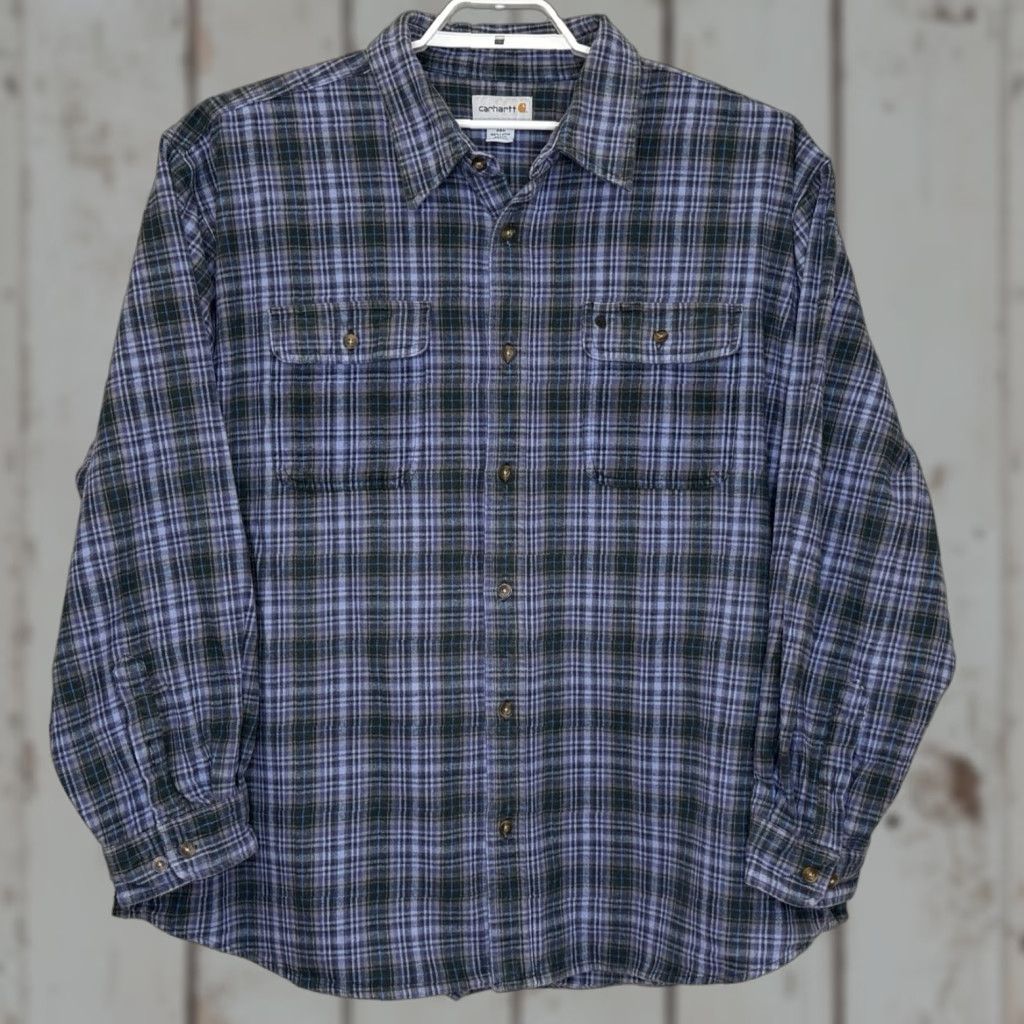 Carhartt VINTAGE Carhartt Flannel Button Up Shirt Mens 3XL Blue Plaid Long Sleeve Workwear Size US XXL / EU 58 / 5 - 1 Thumbnail