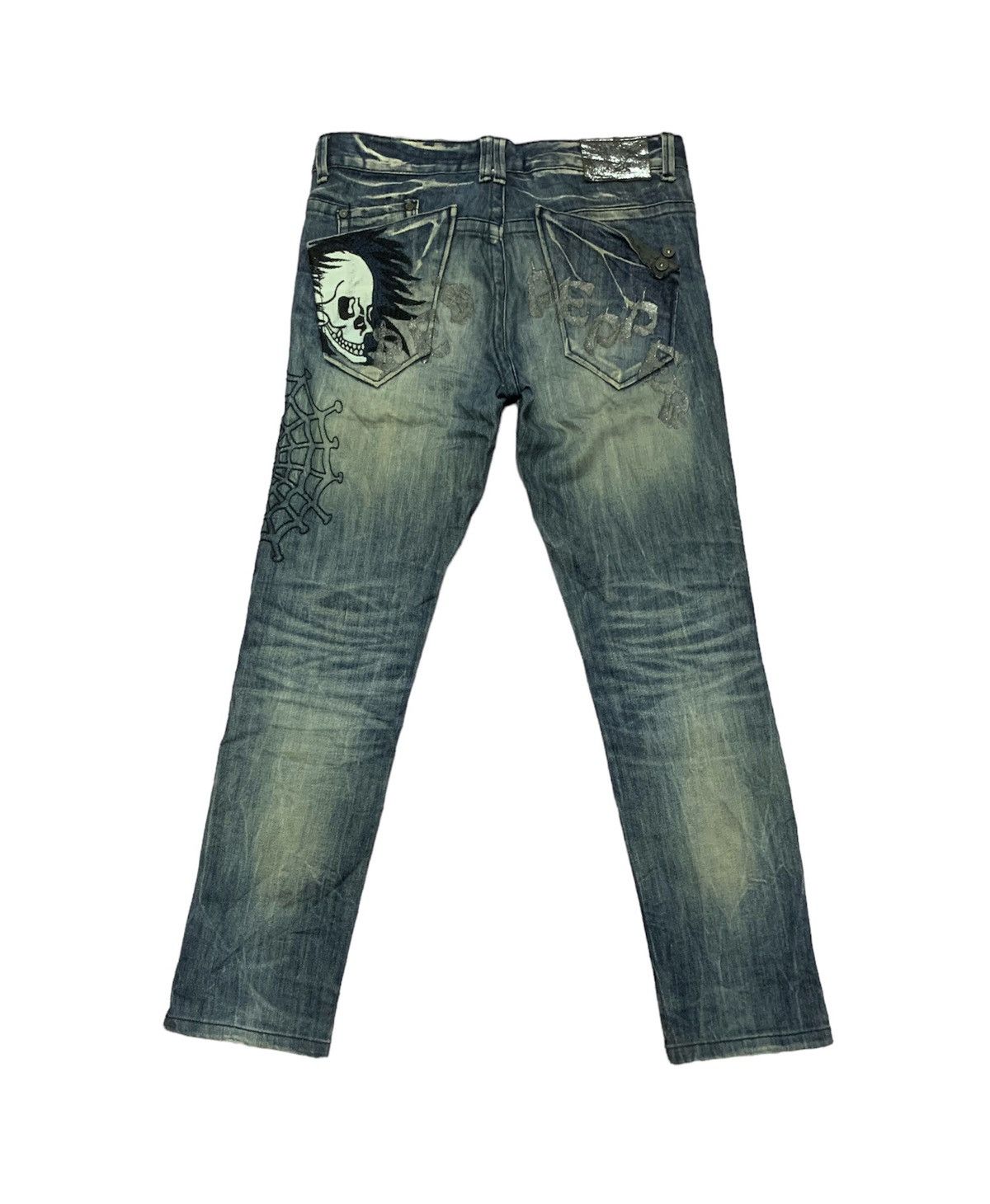 If Six Was Nine Red Pepper Embroidered Skull Jeans Size US 33 - 3 Thumbnail