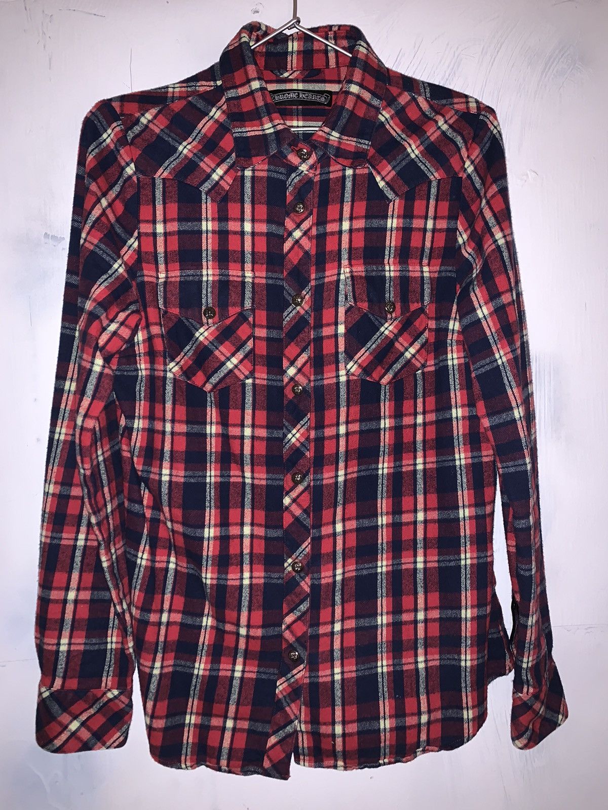 Chrome Hearts CHROME HEARTS FLANNEL SHIRT WITH LEATHER CROSS PATCHES ...