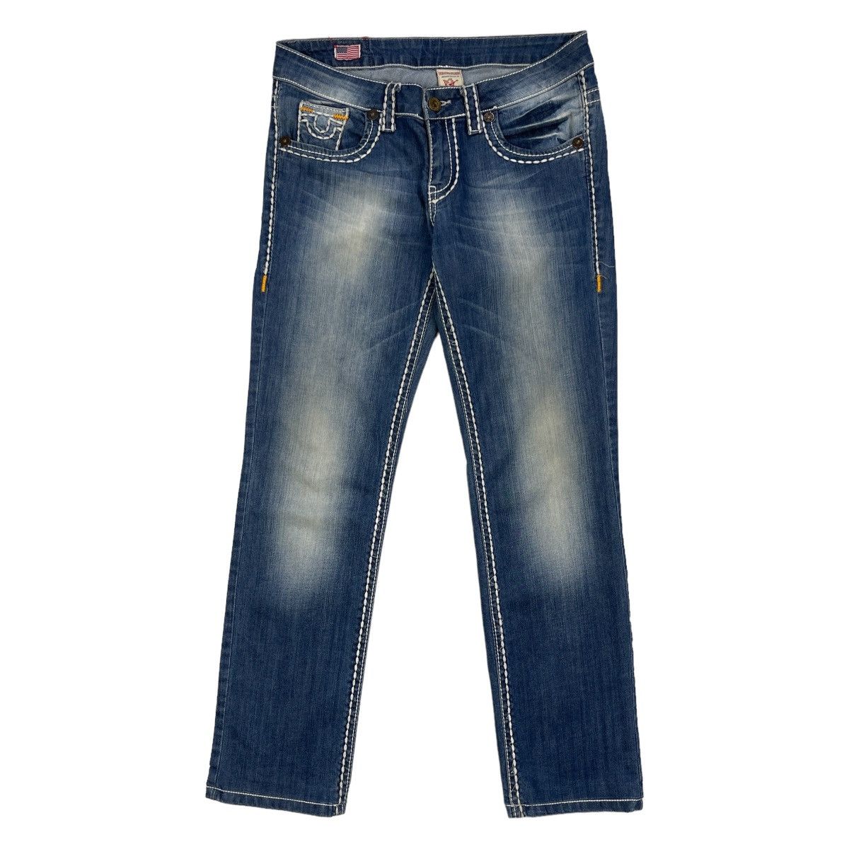 パンツ TRUE RELIGION RAINBOW BOBBY TRUE RELIGION Women's Straight Leg Dark Blue Wash RAINBOW