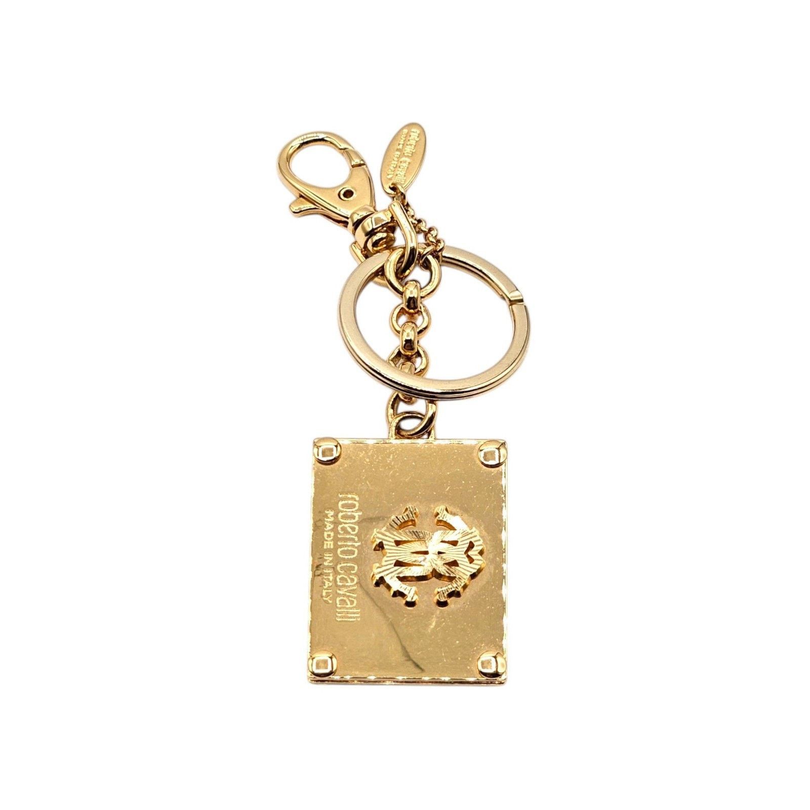 Roberto Cavalli Gold Tone Logo Plaque Keychain Bag Charm - New Size ONE SIZE - 1 Thumbnail