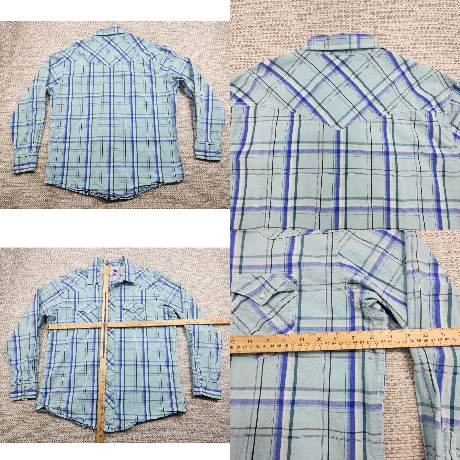 Wrangler Wrangler 20X Competition Shirt XL Blue Green Plaid Western Snap Pearl Rodeo Mens Size US XL / EU 56 / 4 - 8 Thumbnail