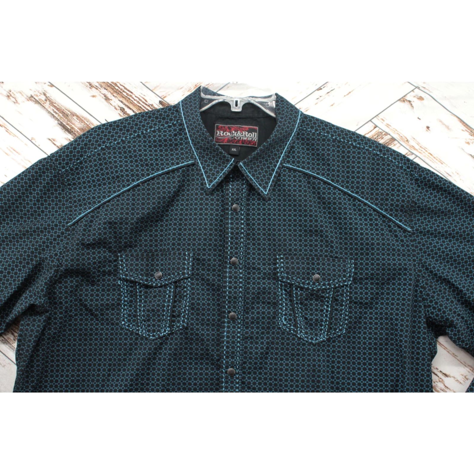 Vintage Rock & Roll Cowboy Shirt Mens XXL Black Geometric Ranch Long Sleeve Pearl Snap Shirt Size US XXL / EU 58 / 5 - 5 Thumbnail