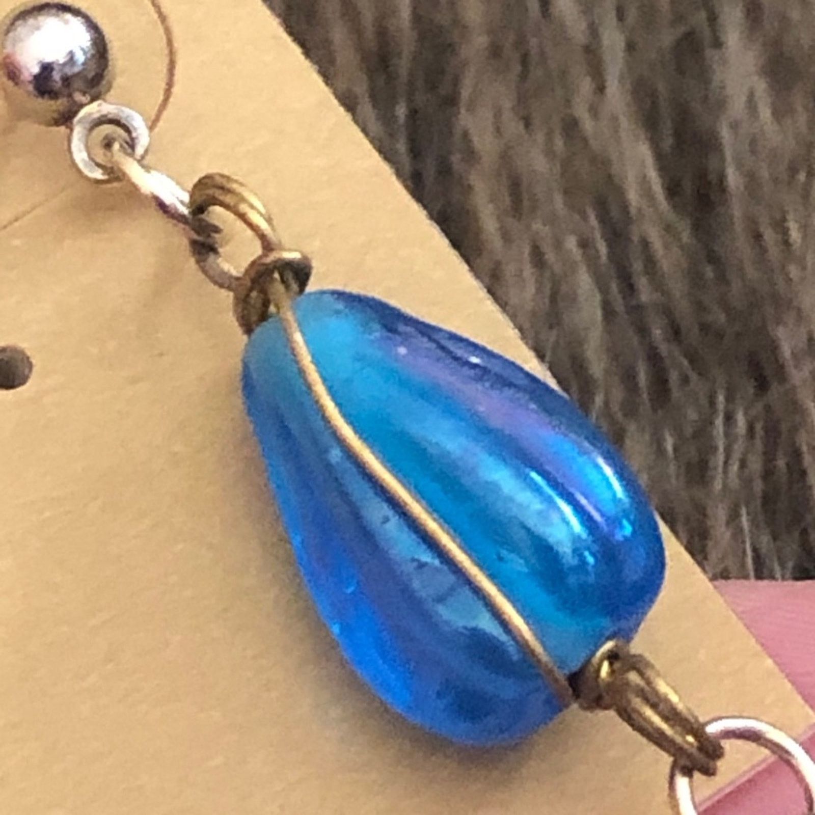 Vintage Vintage wired blue glass dangle pierced earrings Size ONE SIZE - 4 Thumbnail