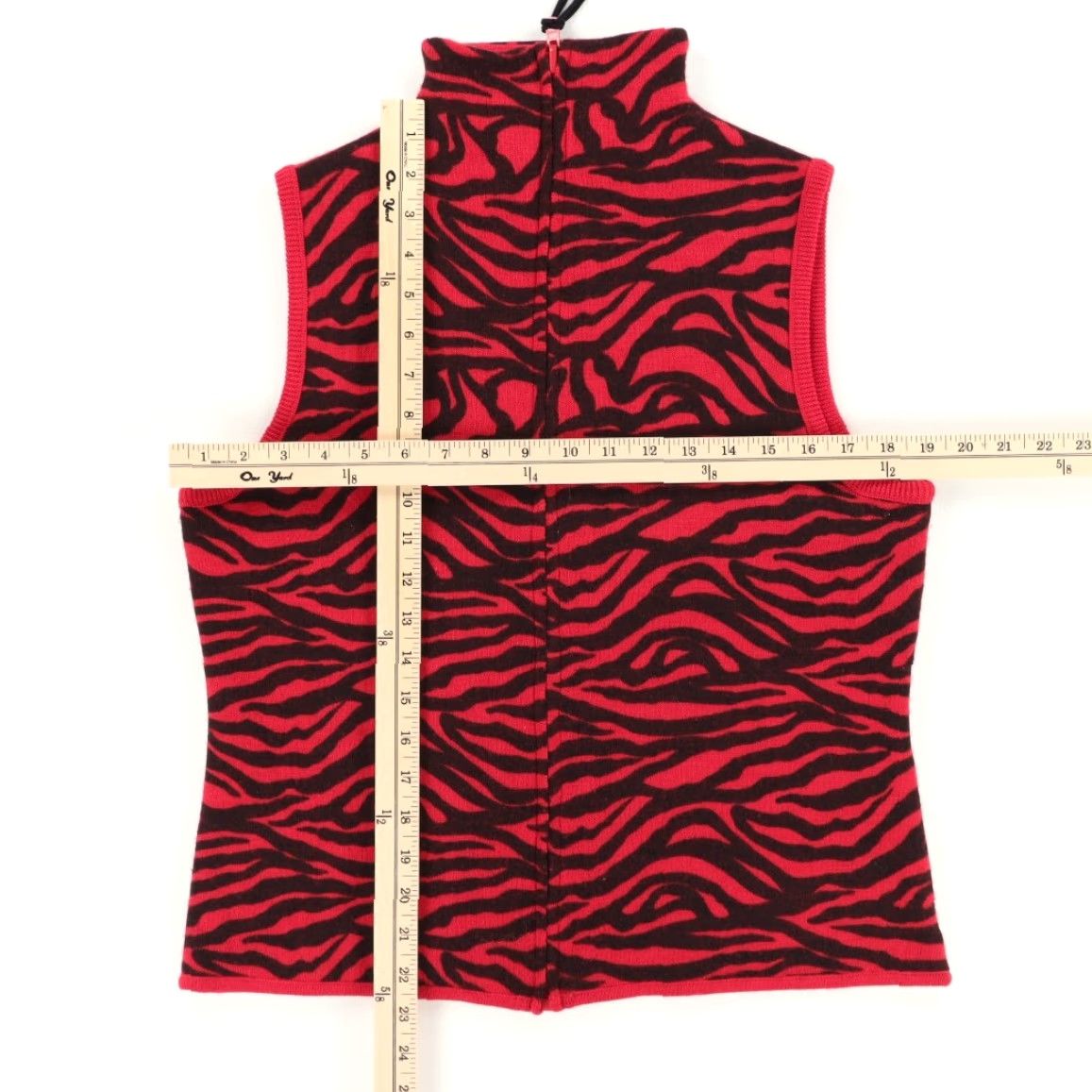 Vintage Cheryl Nash Windridge Tiger Stripe Vest Merino Wool Red Women's M Full Zip Jacket Size M / US 6-8 / IT 42-44 - 3 Thumbnail