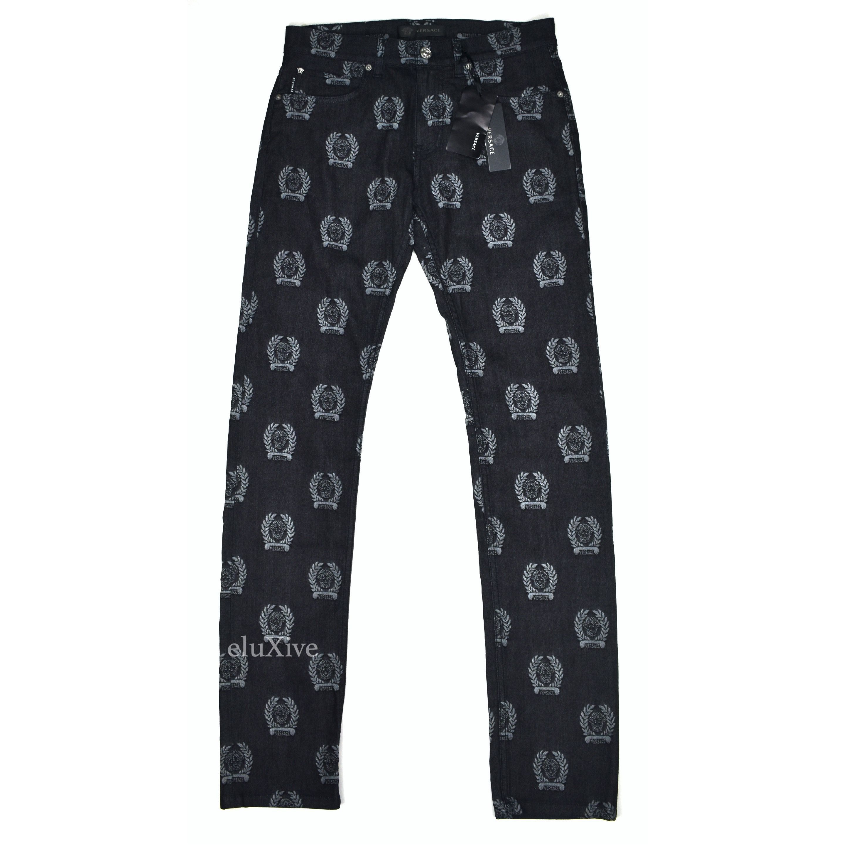 Versace Versace Allover Medusa Logo Woven Black Denim Jeans Size US 31 - 1 Preview
