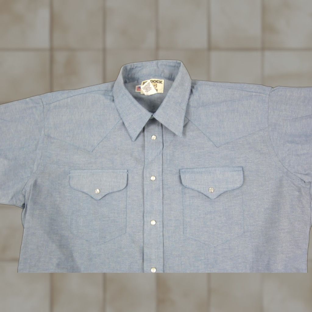 Vintage Ruddock Shirt Mens 17 Blue Chambray Western Made in USA Long Tail Snap Shirt} Size US XL / EU 56 / 4 - 1 Thumbnail