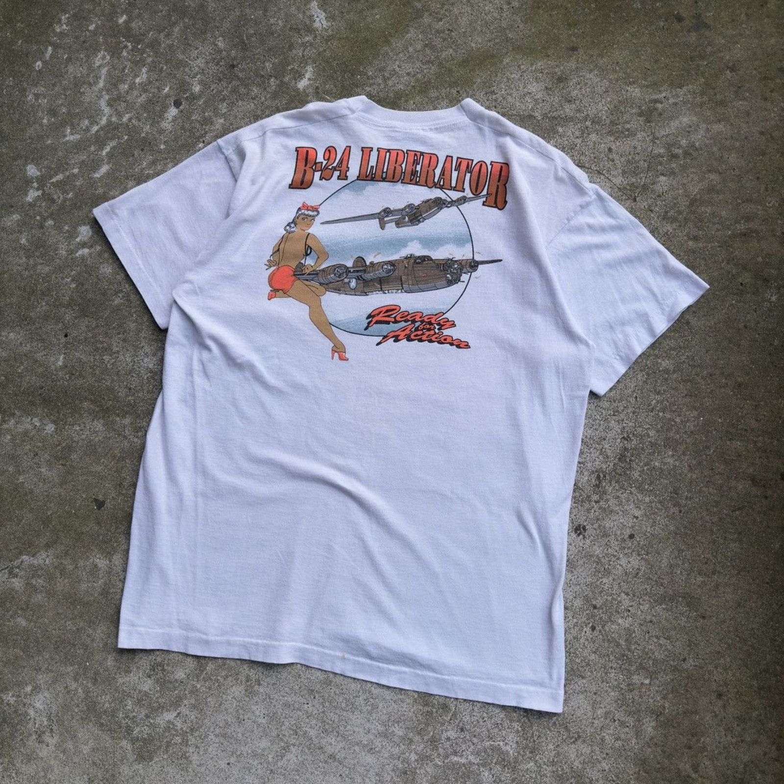 Vintage Thrashed Faded Distressed Pin Up Girl Bomber Tee ERD Grunge Size US XL / EU 56 / 4 - 8 Thumbnail