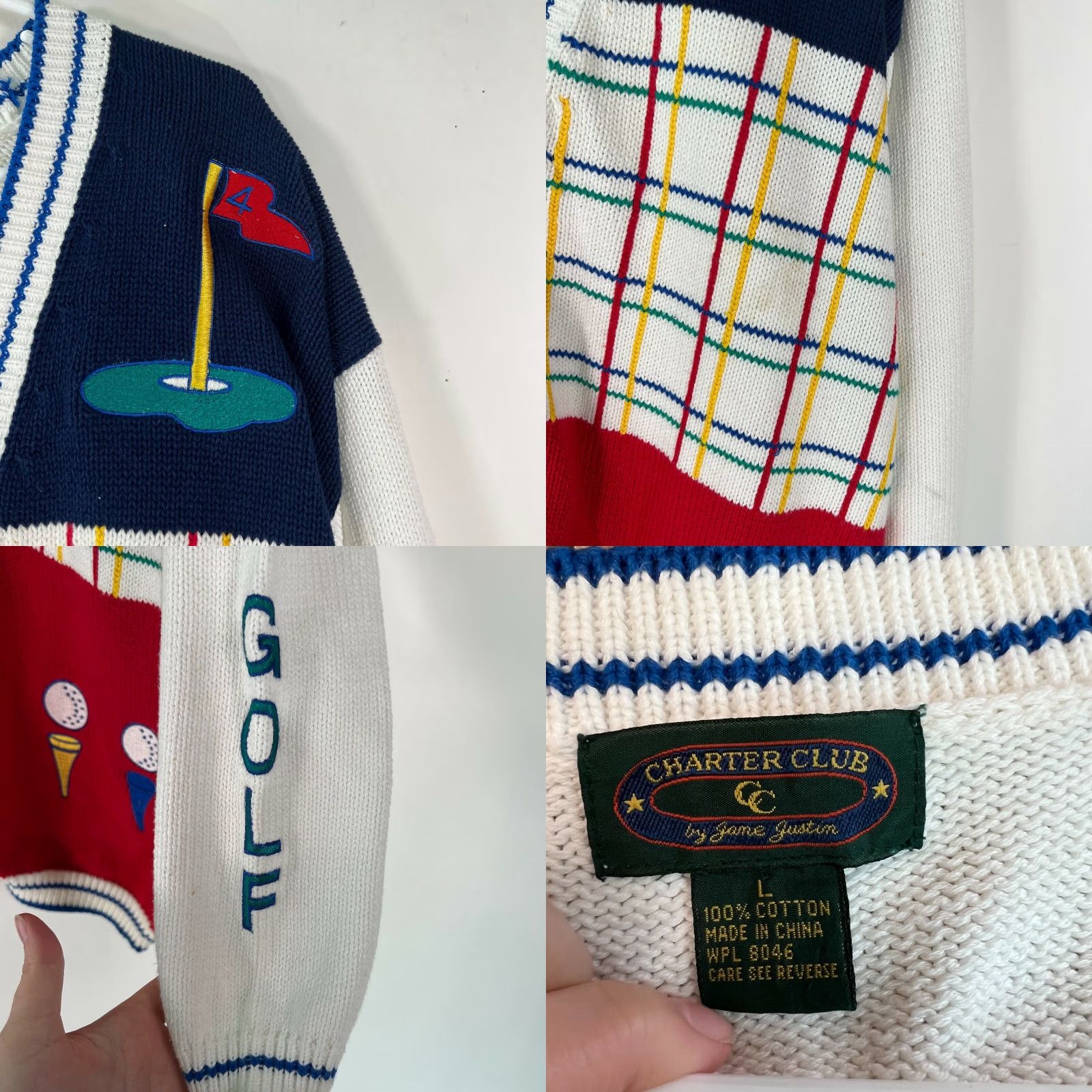 Charter Club Charter Club By Jane Justin Women Cardigan Long Sleeve Golf Print White Size L Size L / US 10 / IT 46 - 8 Thumbnail