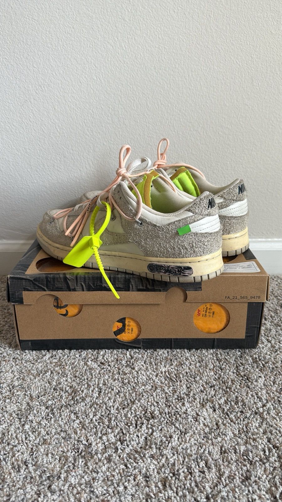 Nike × Off-White Off White Nike Dunk Low Lot #12 of #50 👟☑️🚧🖤🤍 Size US 12 / EU 45 - 4 Thumbnail