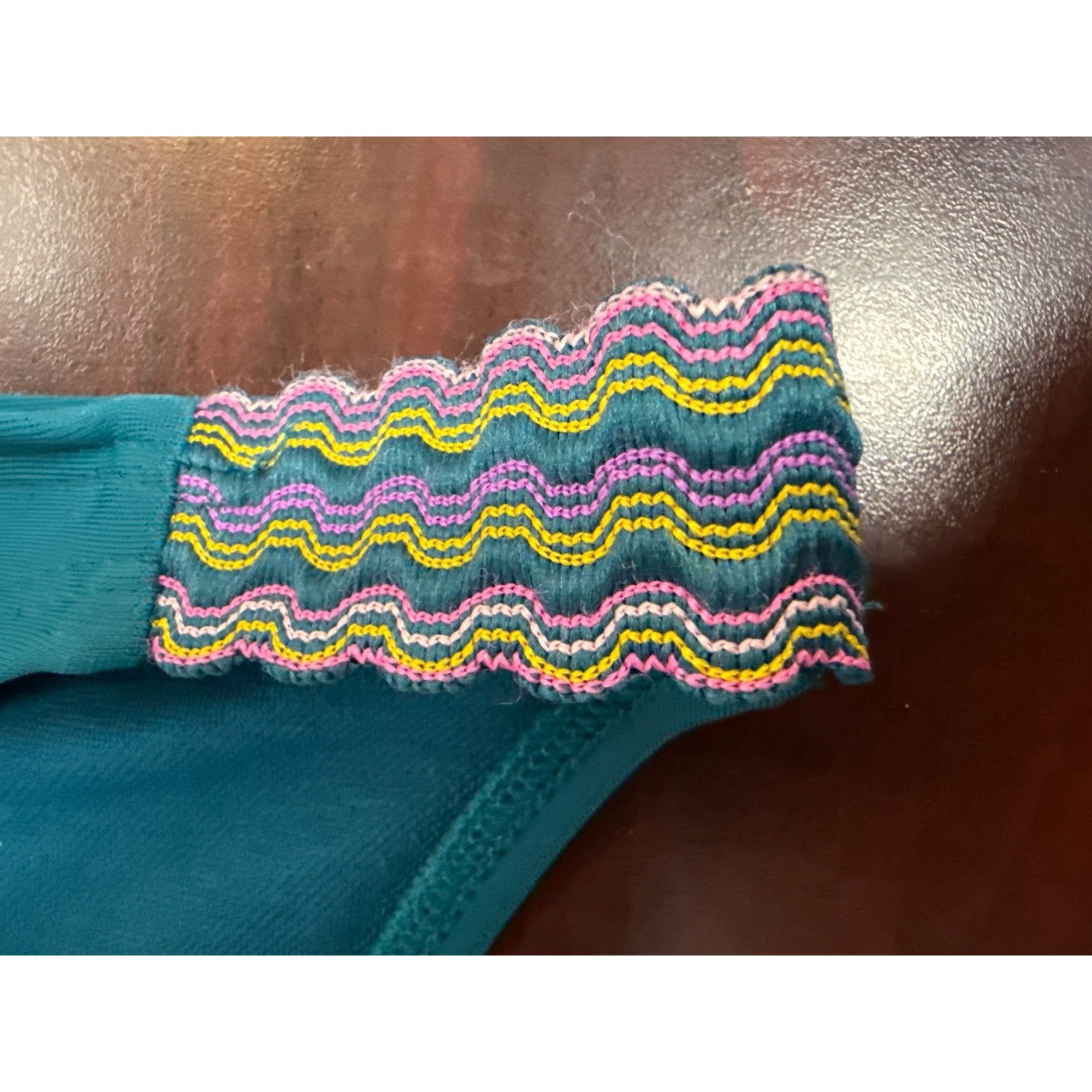 Other Womens Teal Bikini Bottom With Multicolor Elastic Side Strap Size ONE SIZE - 8 Thumbnail