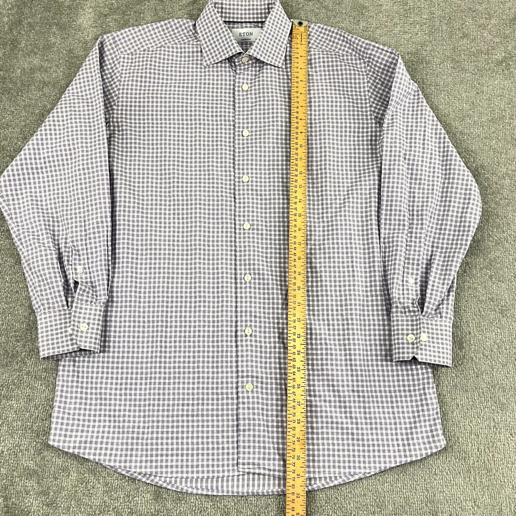 Eton ETON Dress Shirt Mens Size 16.5 White Purple Checked Long Sleeve Button Up Flaw Size US L / EU 52-54 / 3 - 5 Thumbnail