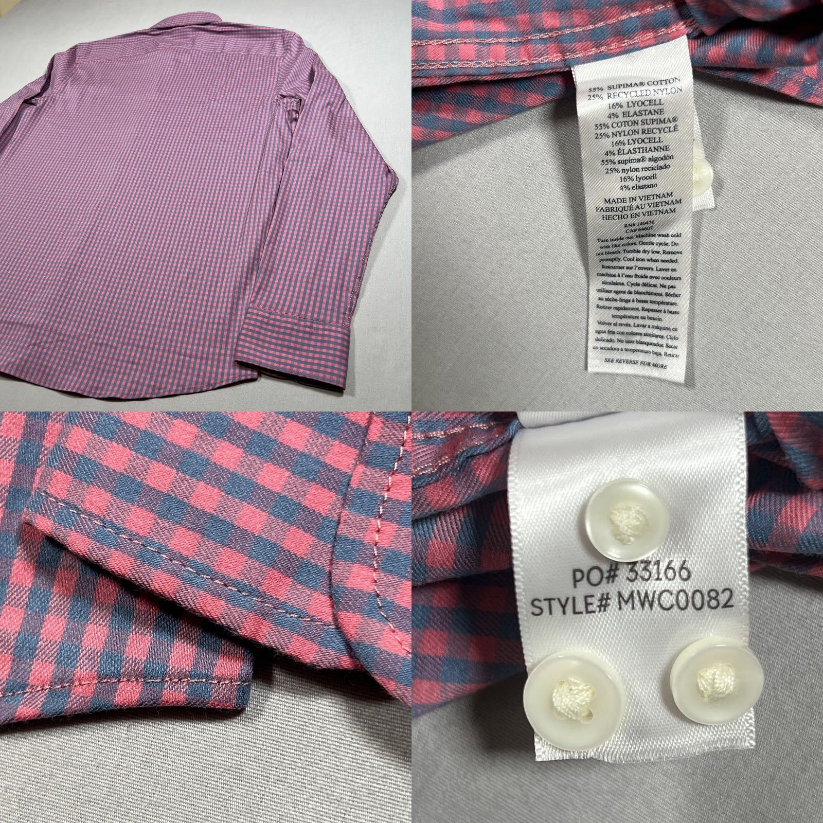 Faherty Faherty Mens L Pink Blue Gingham Check Button Up Long Sleeve Movement Shirt Size US L / EU 52-54 / 3 - 8 Thumbnail