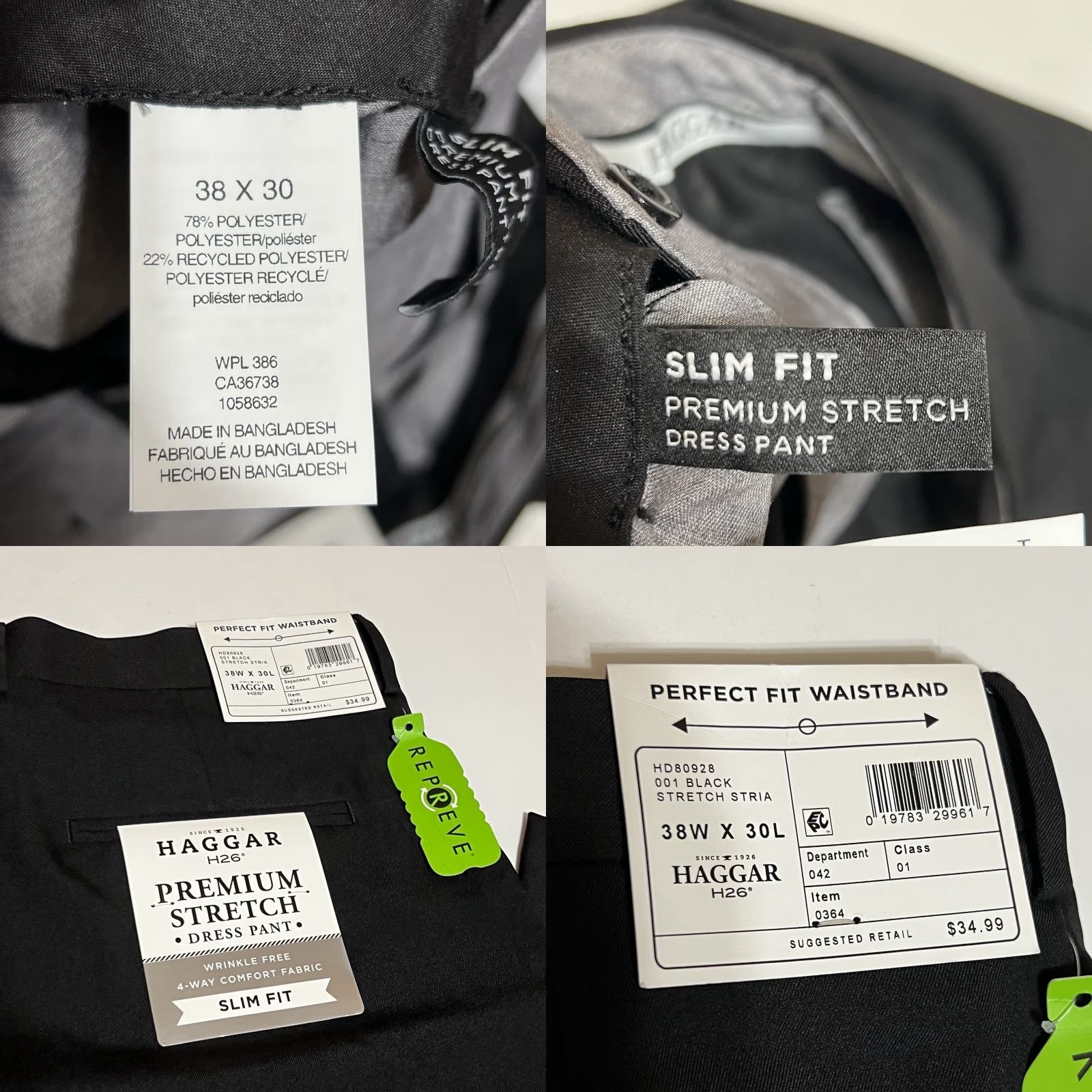 Haggar Haggar Men's Slim Dress Pants Straight Leg 36x30 Black NWT Stretch Premium Front Flat Front Regular Rise Modern City Preppy Mens Pants Size US 36 / EU 52 - 8 Thumbnail
