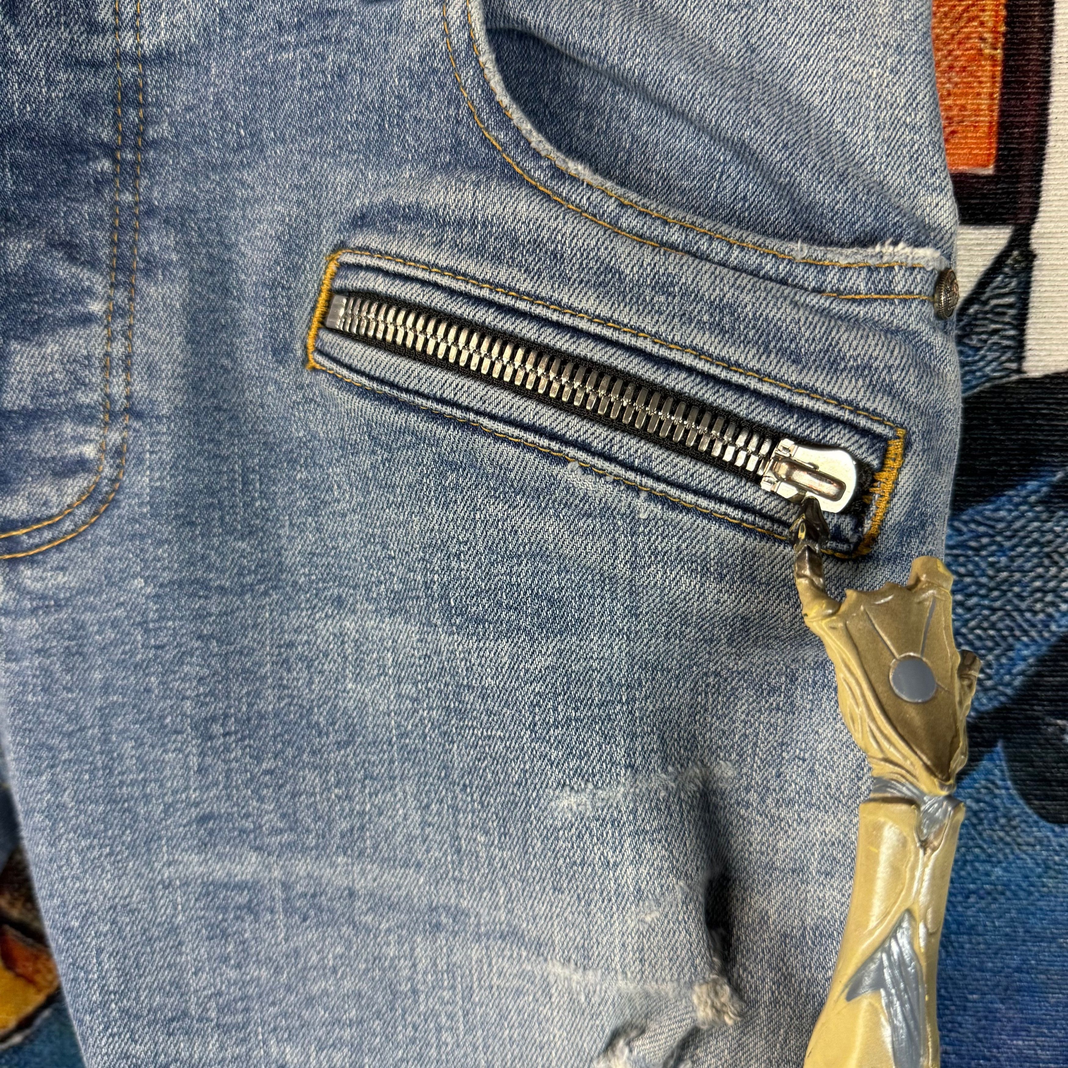 Balmain Balmain Distressed Motto Blue Jeans Size 29 Size US 29 - 8 Thumbnail
